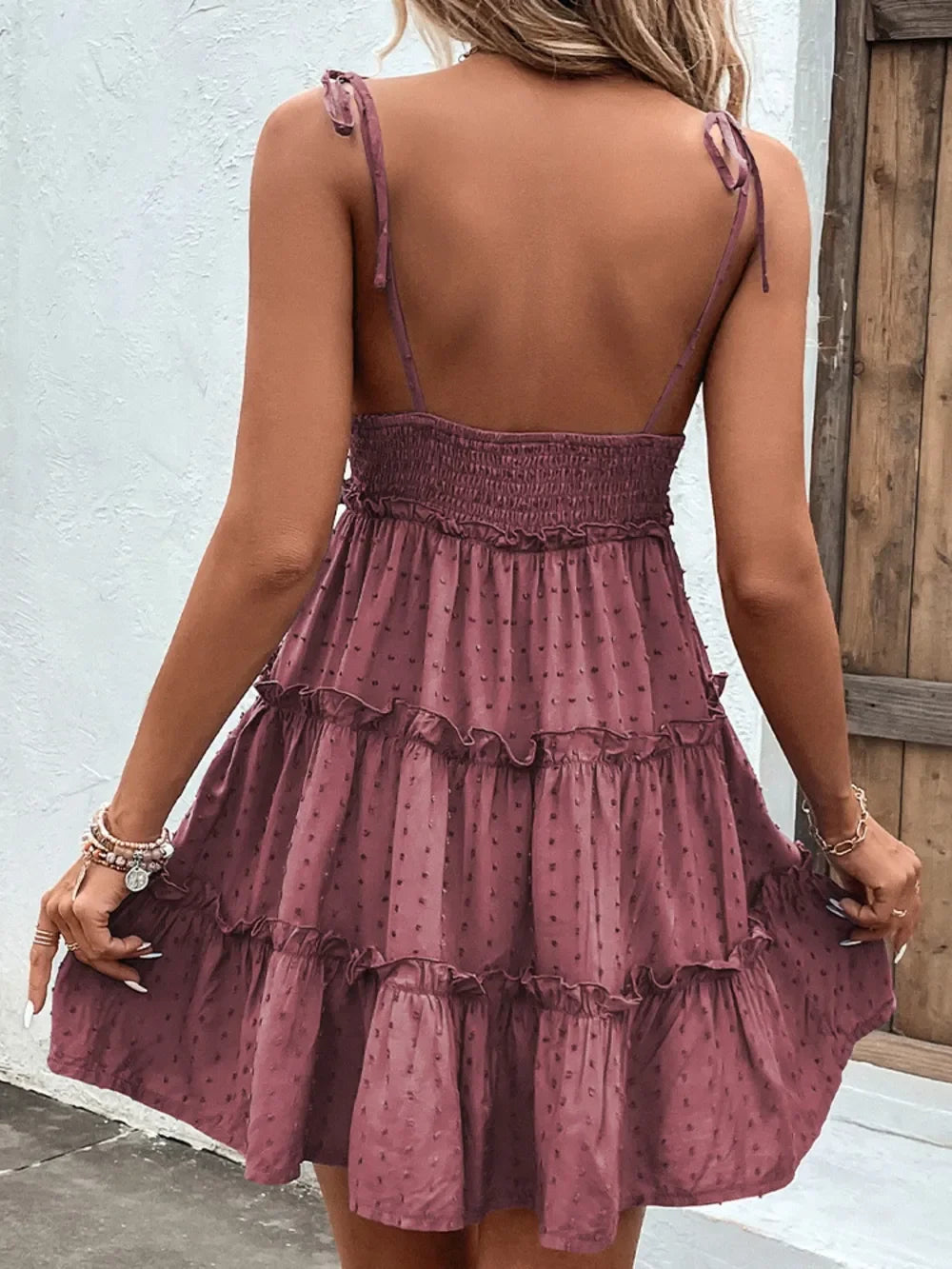 Shiny Frill Spaghetti Strap Tiered Dress - Southern Shores Clothing