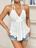 Tied Eyelet Halter Neck Cami Top Polyester - Southern Shores Clothing