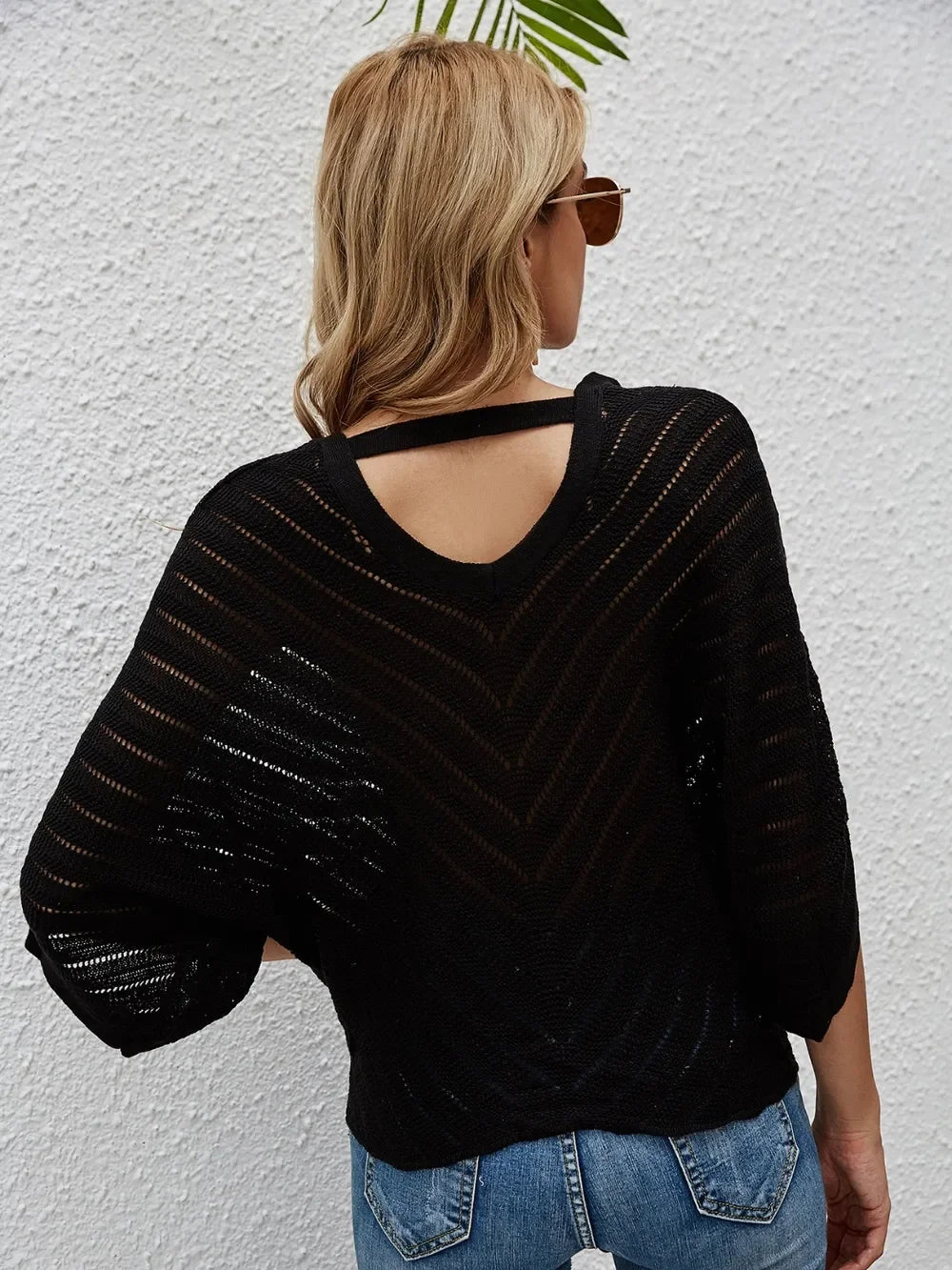 Openwork Batwing Sleeve Cover-Up Stretch Fabric - Southern Shores Clothing
