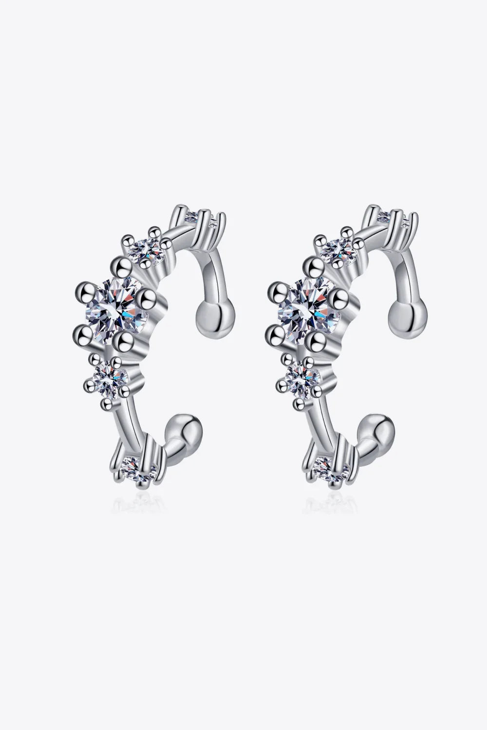 Moissanite Cuff Earrings Rhodium-Plated Sterling Silver - Southern Shores Clothing