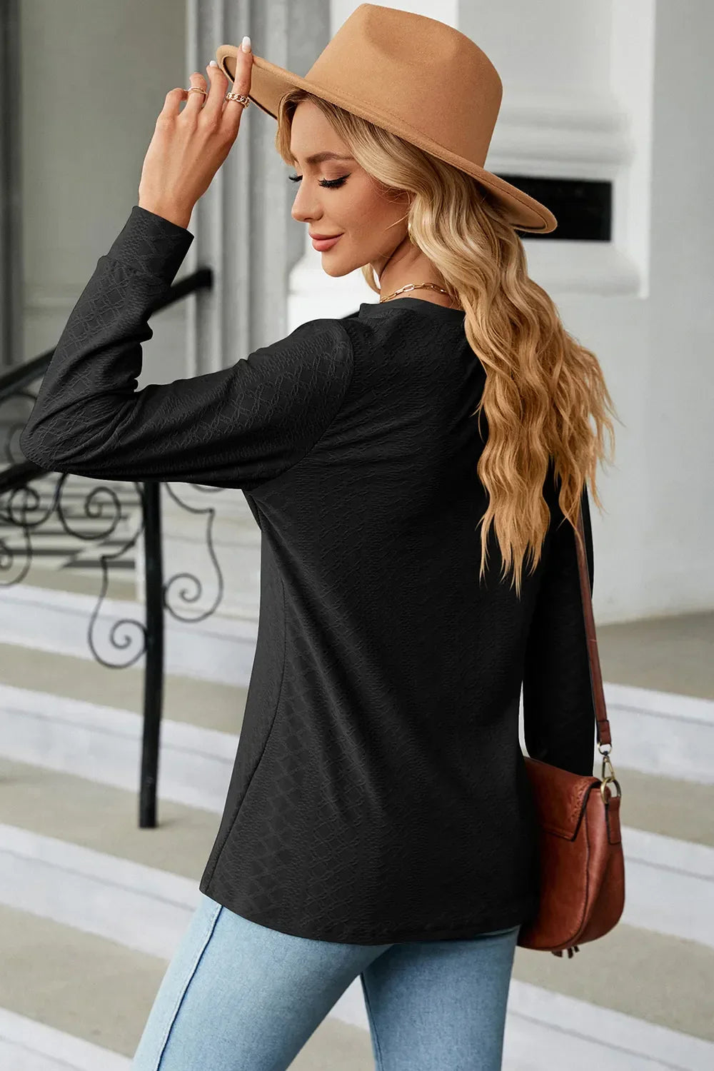 Notched Buttoned Long Sleeve Stretch T Shirt - Southern Shores Clothing