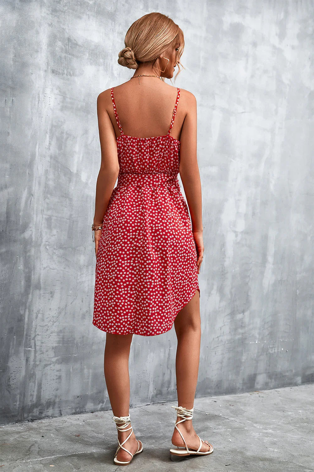 Printed V-Neck Tie Waist Mini Dress - Southern Shores Clothing