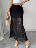 Elegant Lace Maxi Skirt With Sheer Slit Design - Southern Shores Clothing