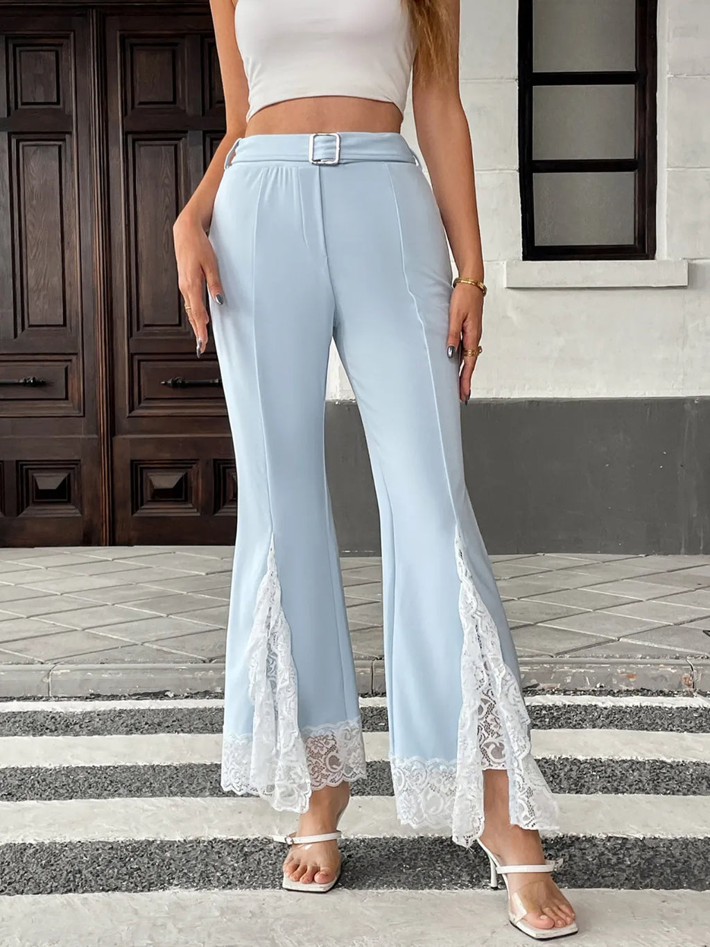 Southern Shores Women's Elegant Lace Trim Flare Leg Pants
