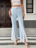 Lace Trim Flare Leg Pants With Elegant Silhouette - Southern Shores Clothing