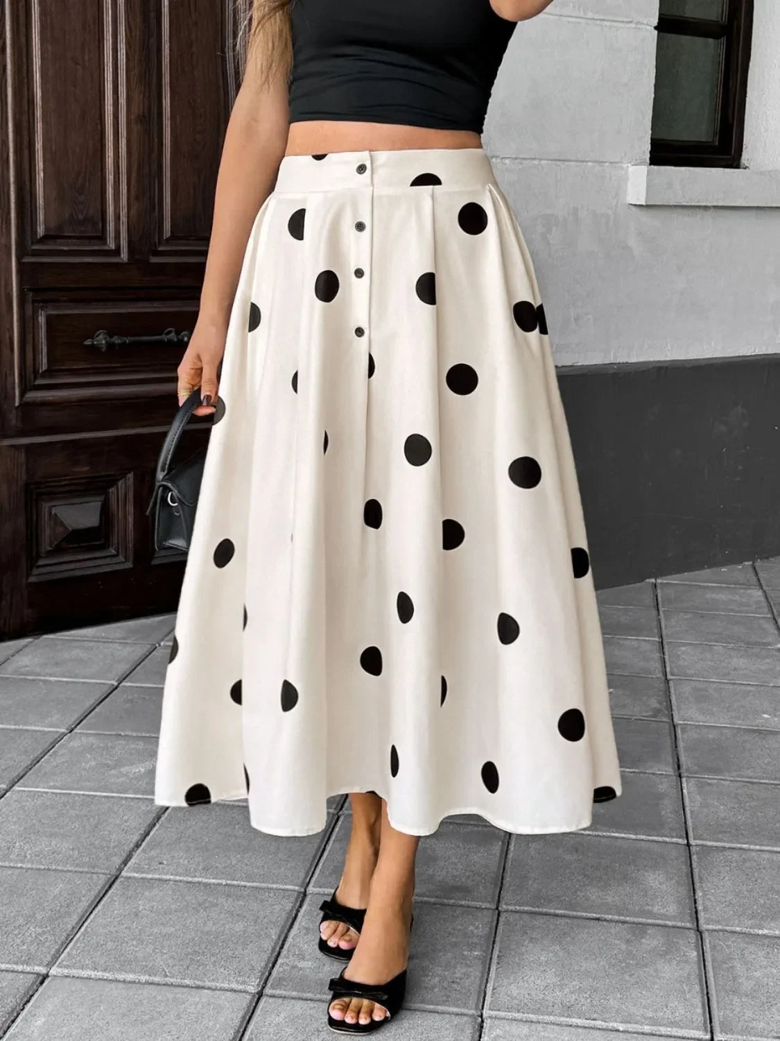 Polka Dot Flowing Skirt With Lightweight Draping - Southern Shores Clothing