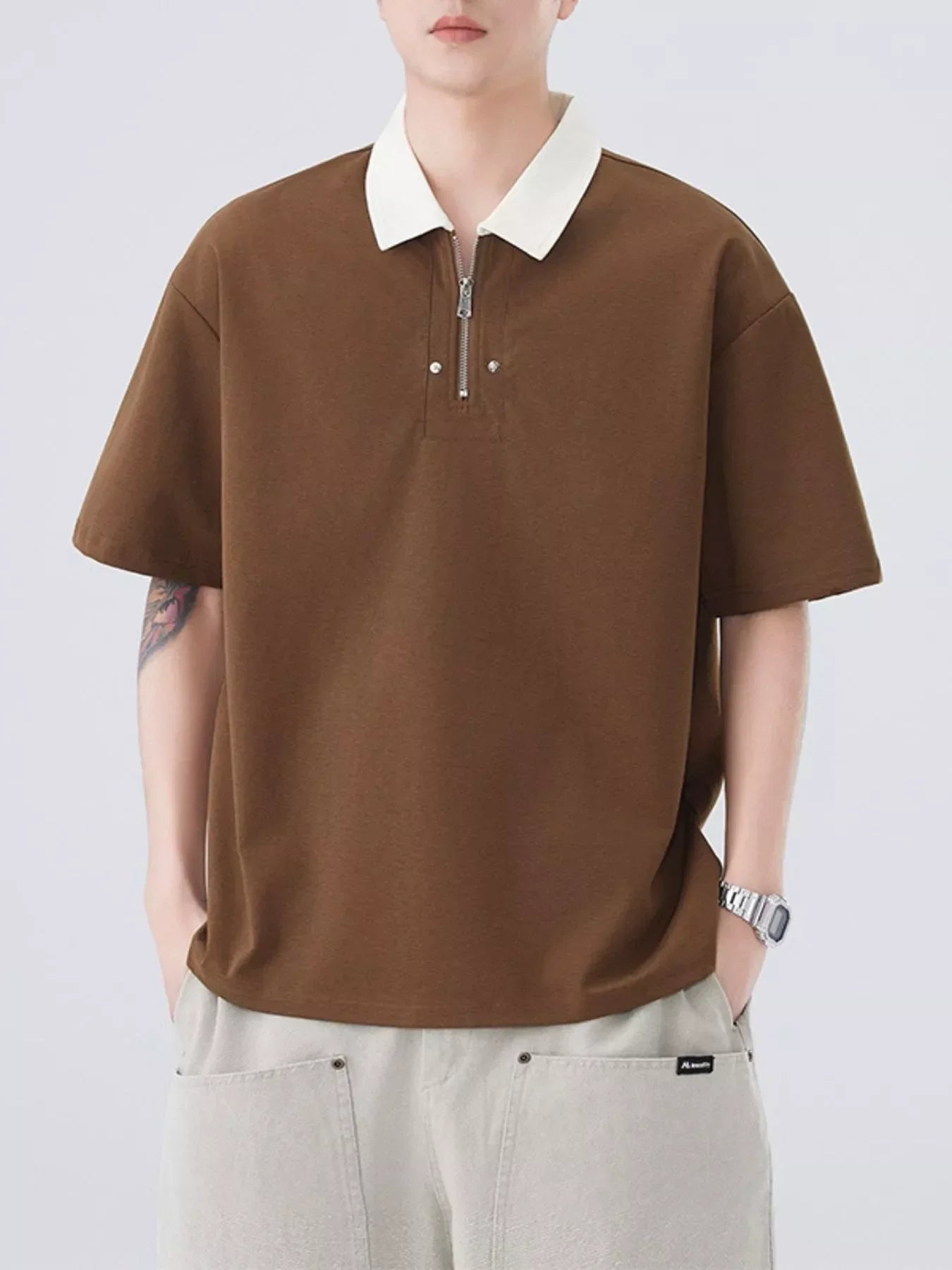 Plus Size Stretch Quarter Zip Short Sleeve Polo - Southern Shores Clothing
