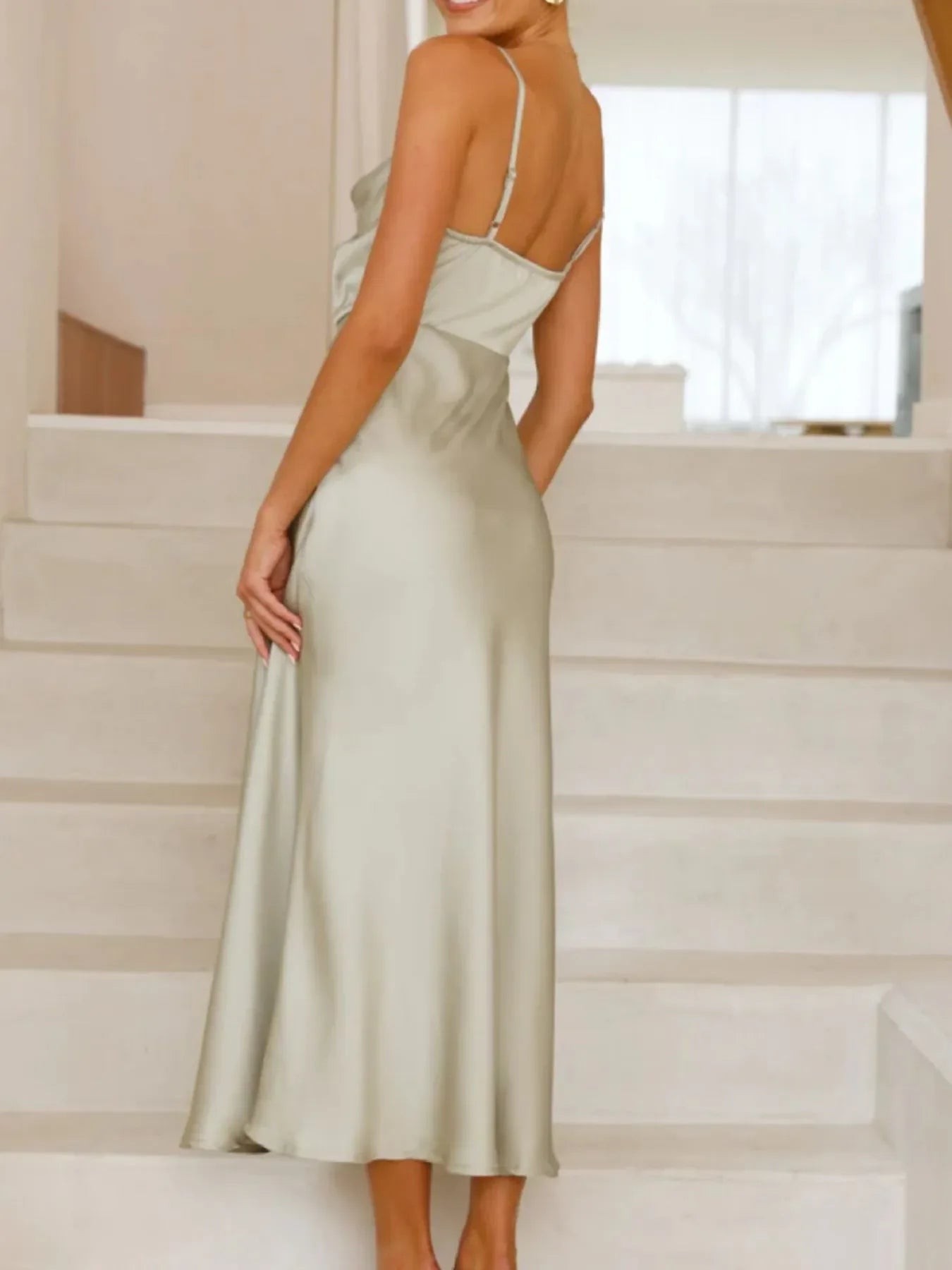 Satin Asymmetrical Magnolia Midi Dress Shimmering Evening - Southern Shores Clothing