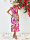 Printed Spaghetti Strap Front Slit Dress - Southern Shores Clothing