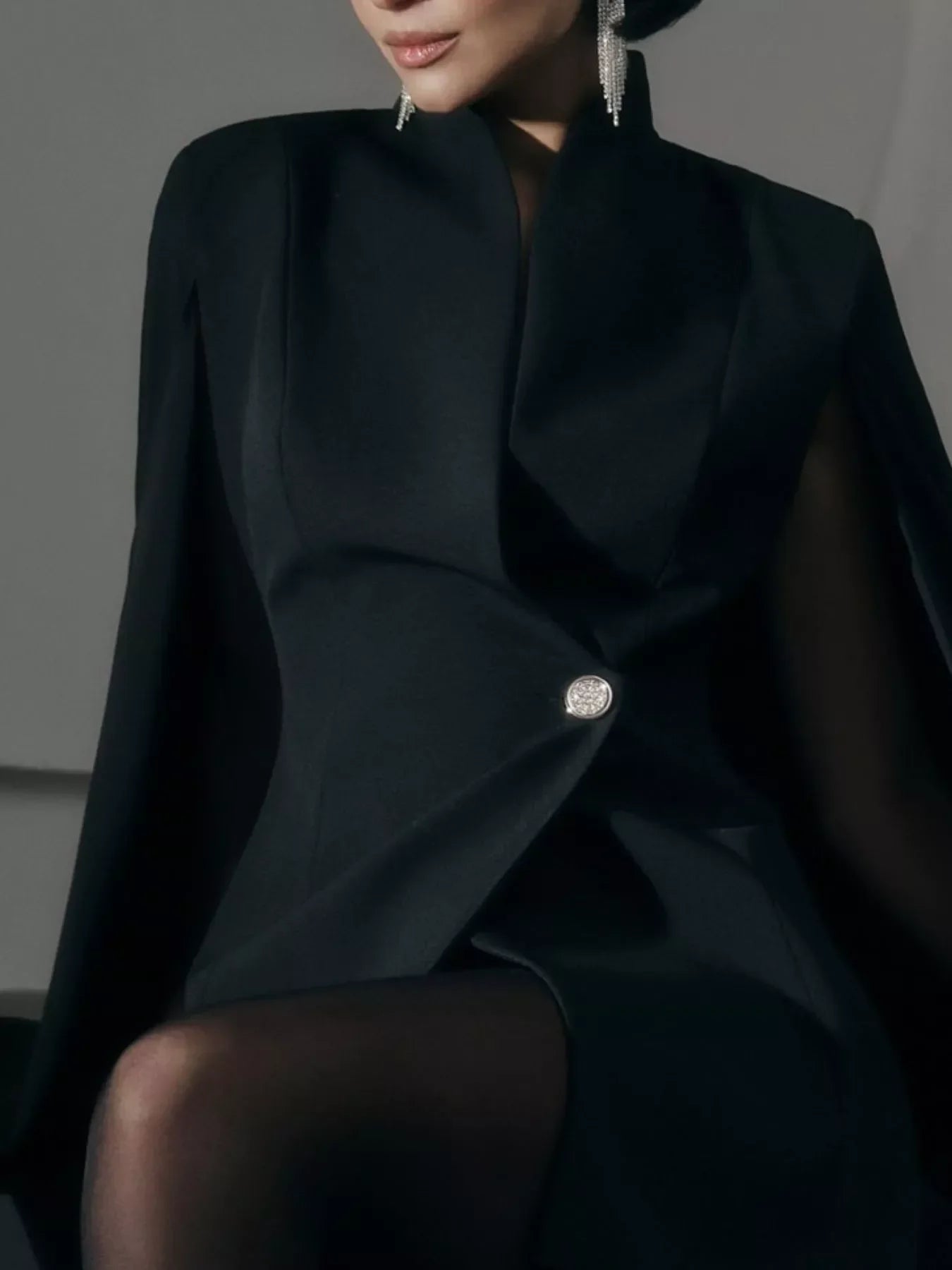 One Button Fitted Mini Blazer Dress With Cape Sleeves - Southern Shores Clothing