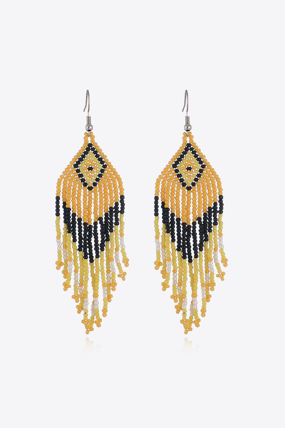 Beaded Dangle Earrings Diamond Fringe Boho Style Jewelry - Southern Shores Clothing
