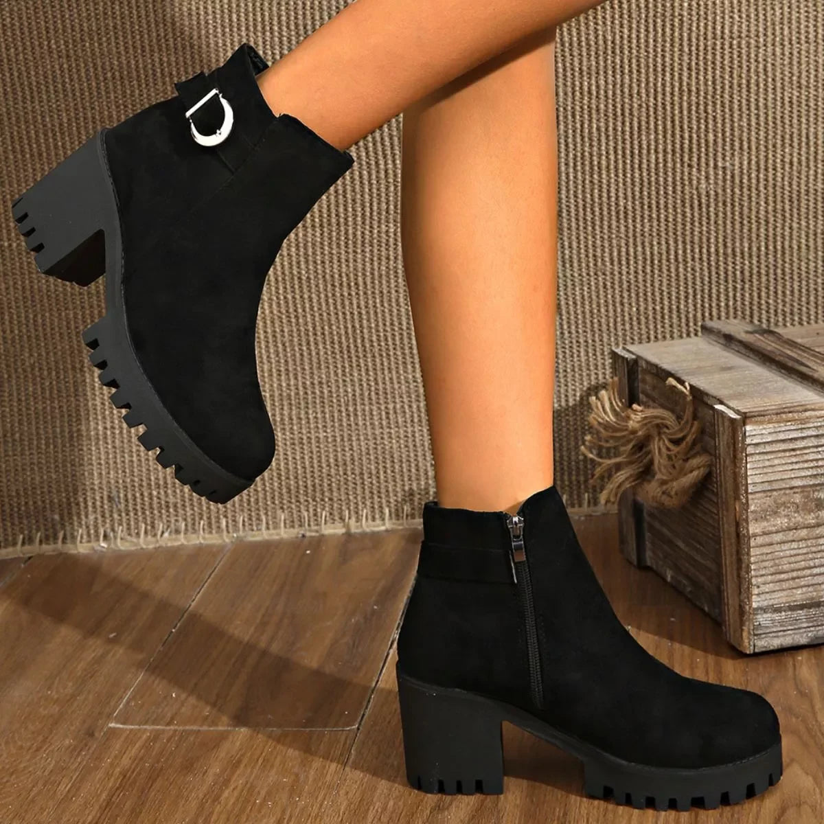 Suede Round Toe Block Heels Boots Classic - Southern Shores Clothing