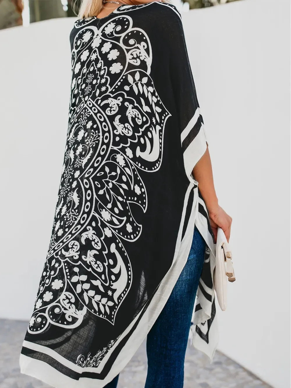 Printed Open Front Swimwear Cover Up One Size - Southern Shores Clothing