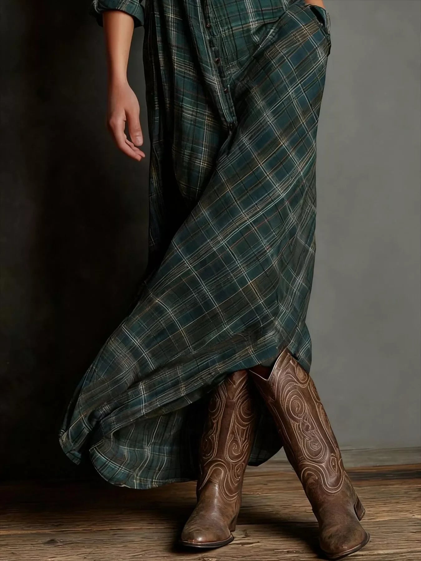 Plaid Button-Down Maxi Dress With Pockets Plus Size - Southern Shores Clothing
