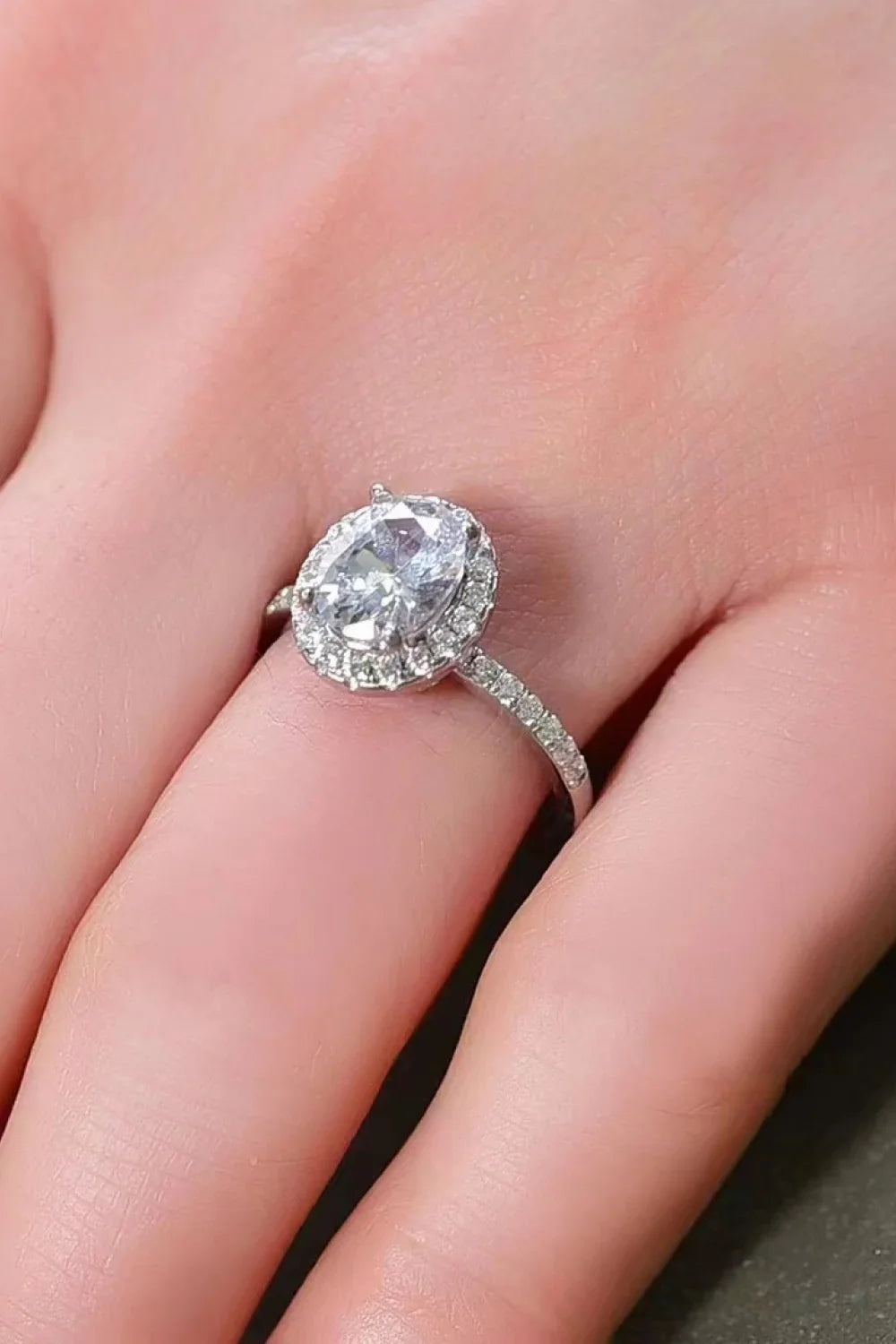 Minimalist Moissanite Halo Ring Platinum-Plated Silver - Southern Shores Clothing