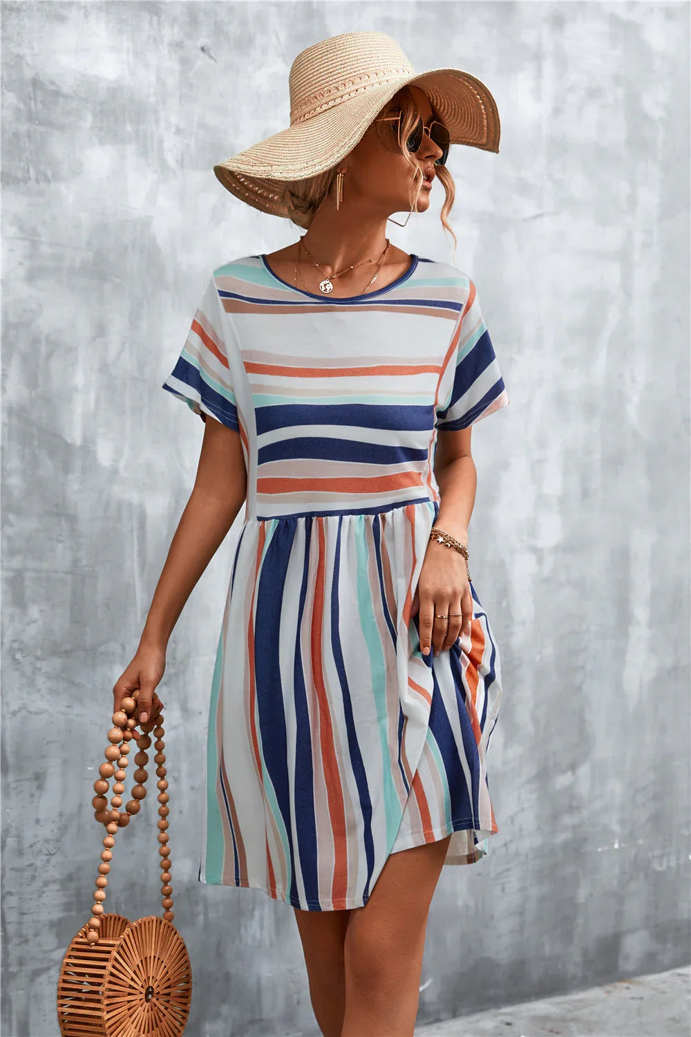 Striped Round Neck Dress - Southern Shores Clothing
