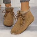 Plush Lined Fluff Suede Ankle Boots With Flat Heel - Southern Shores Clothing