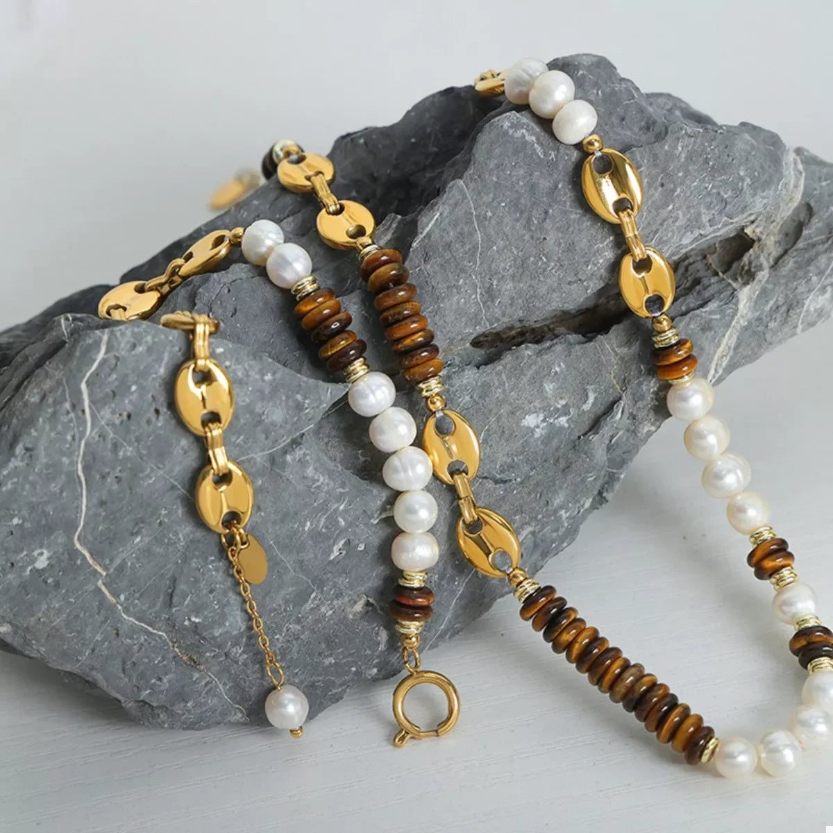 Tiger's Eye Freshwater Pearl Necklace, 18K Gold-Plated - Southern Shores Clothing