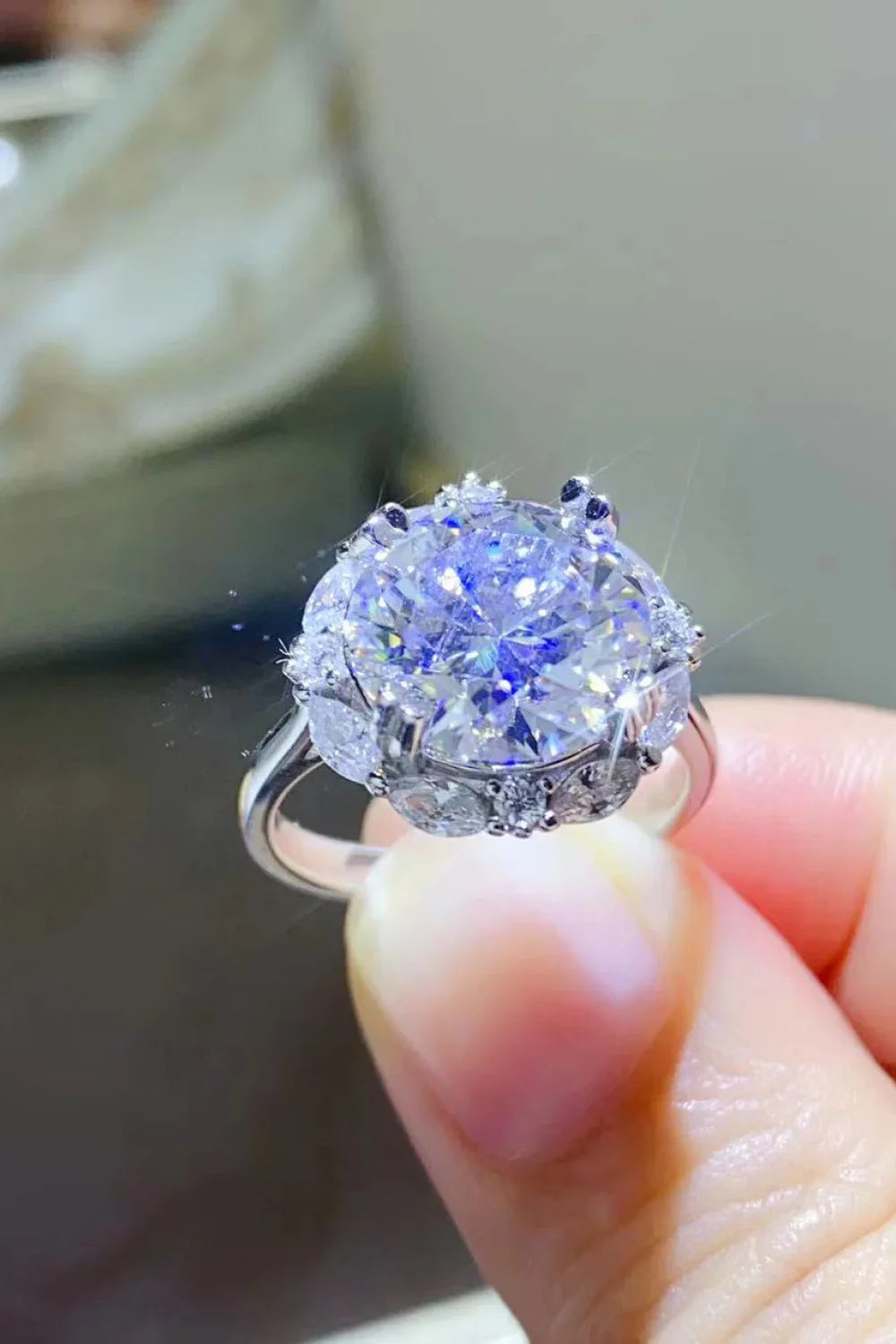 5 Carat Moissanite Sterling Silver Ring With Zircon Accents - Southern Shores Clothing