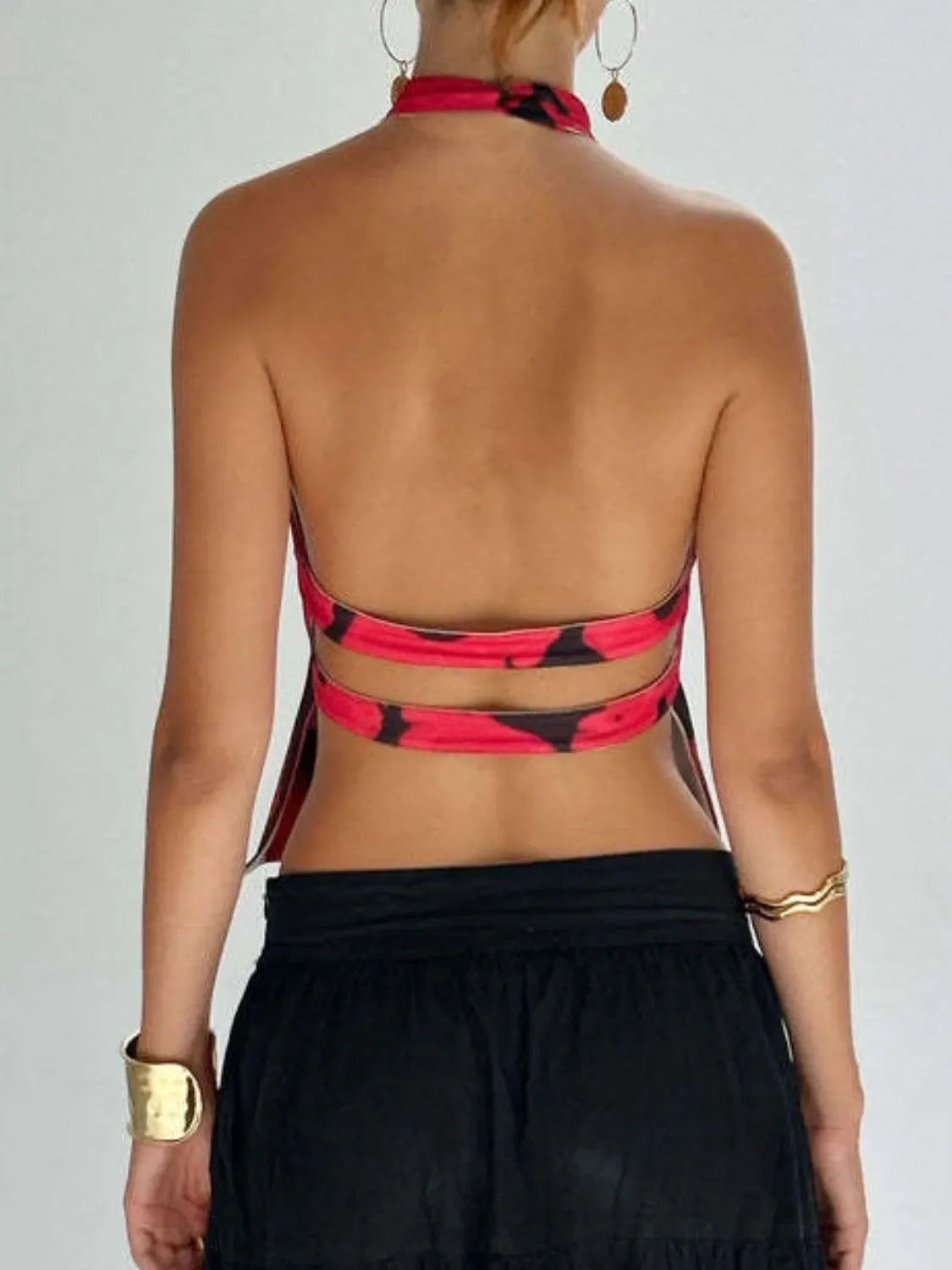 Backless Printed Halter Neck Tank Top With Slight Stretch - Southern Shores Clothing