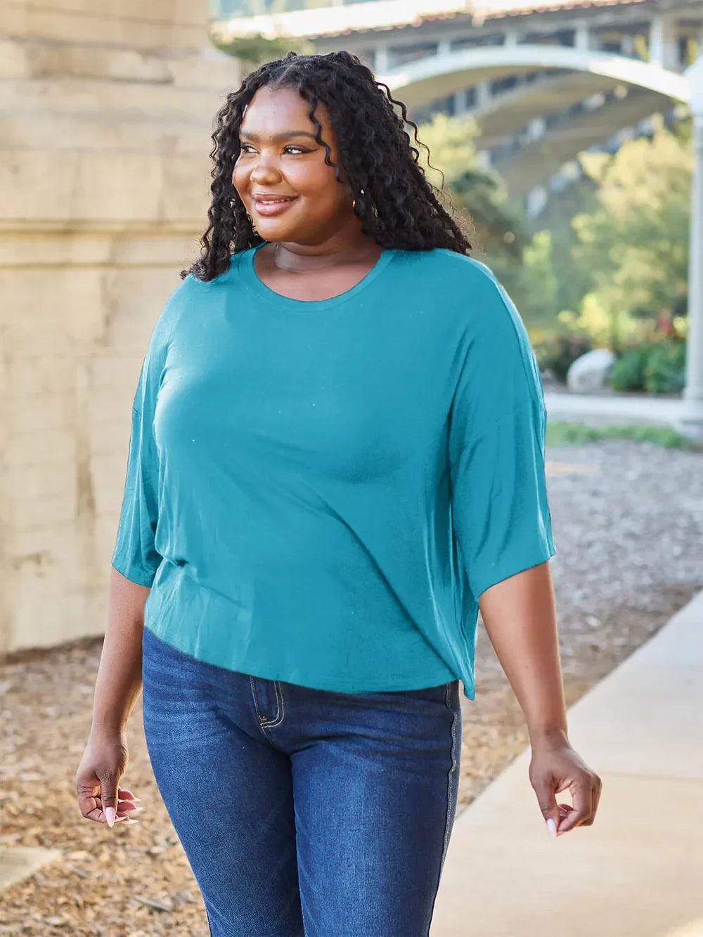 Basic Round Neck Drop Shoulder Tee Top for Layering - Southern Shores Clothing