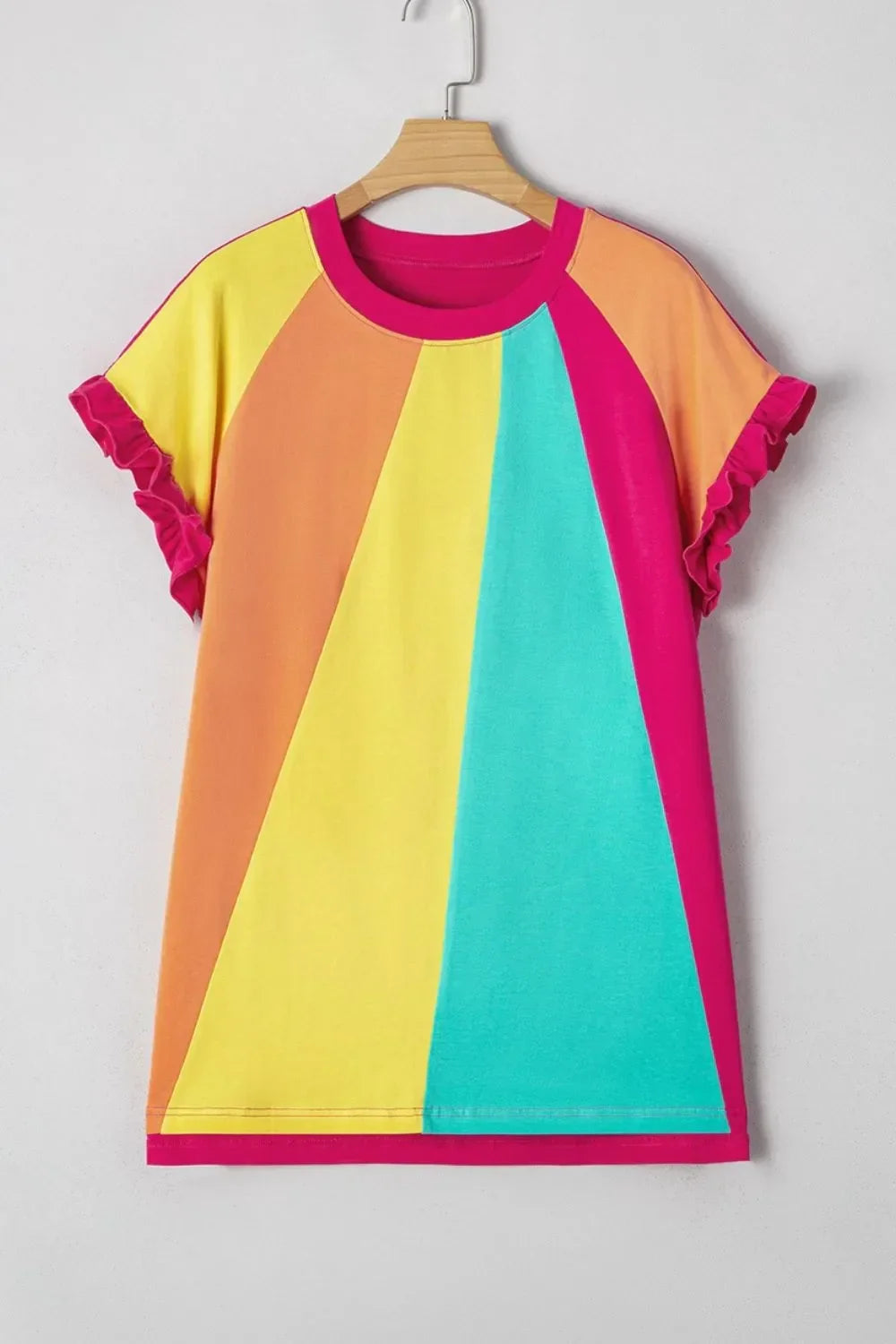 Frill Block Crew Neck Loose Fit T Shirt Casual - Southern Shores Clothing