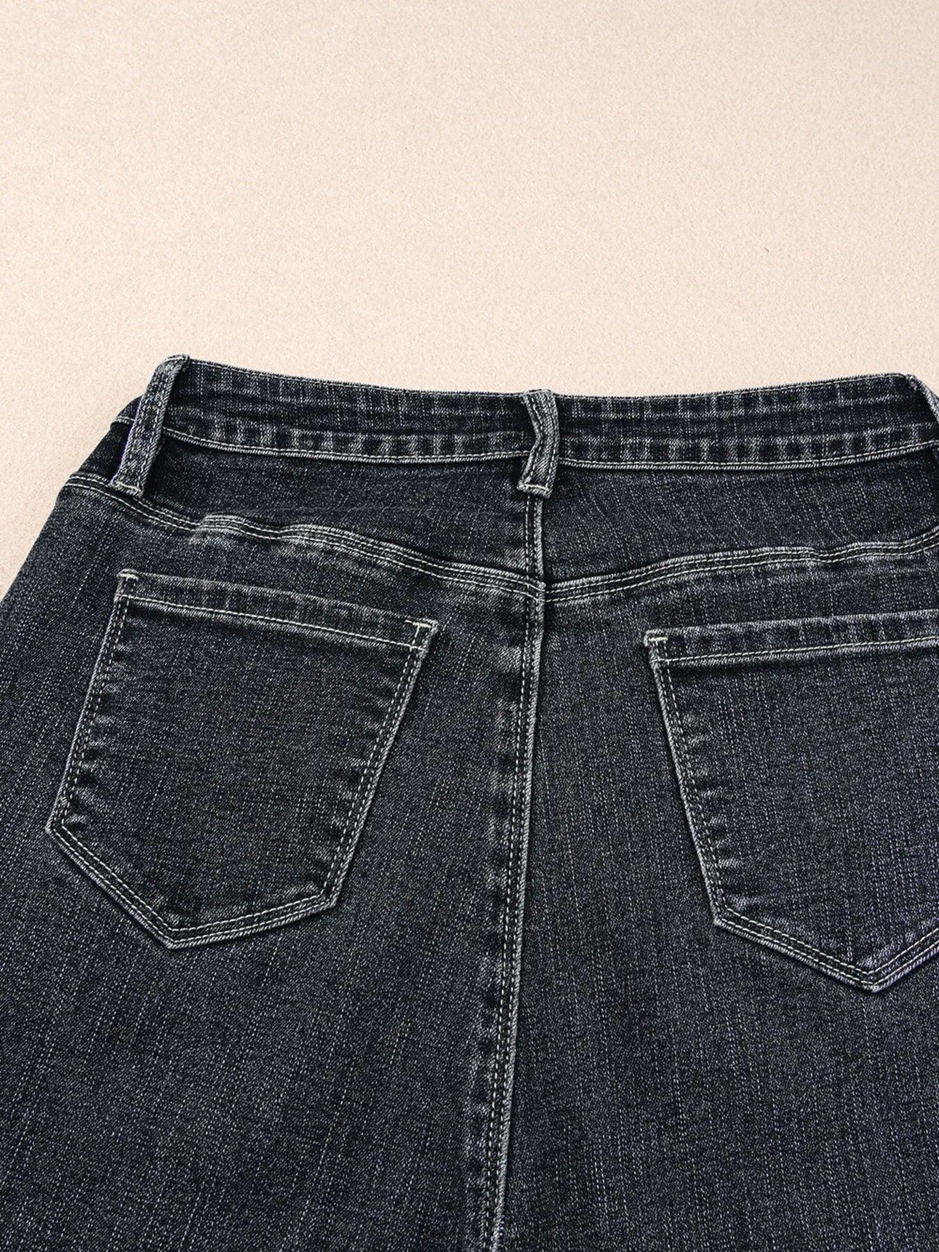 Coastal Seam Detail Flared Bottom Ankle Length Denim Jeans - Southern Shores Clothing