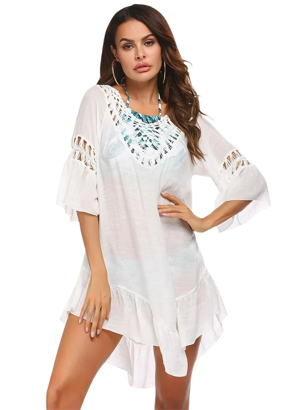 Backless Cutout Three Quarter Sleeve Cover Up One Size - Southern Shores Clothing