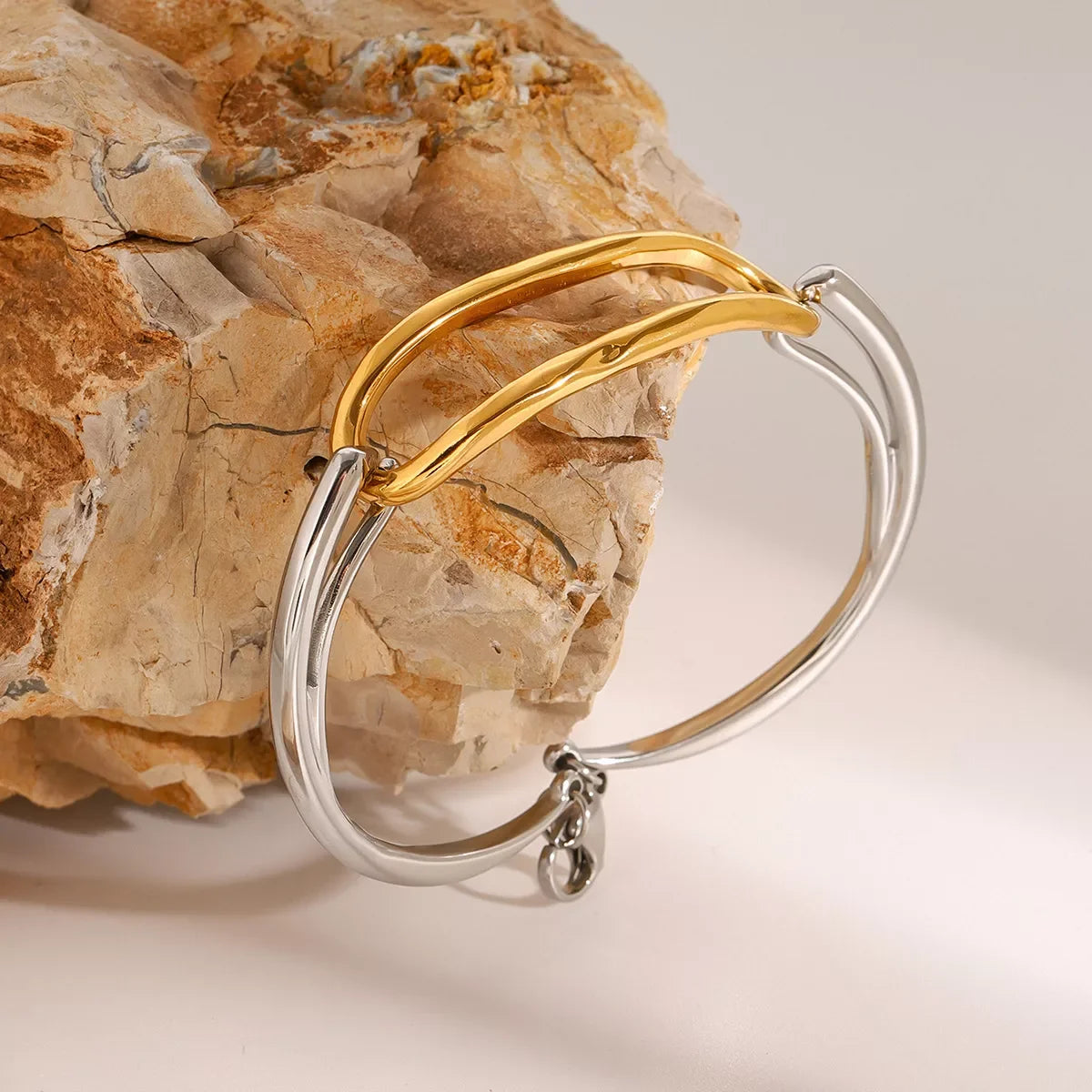 Two-Tone Geometric Link Bracelet With 18K Gold Plating - Southern Shores Clothing