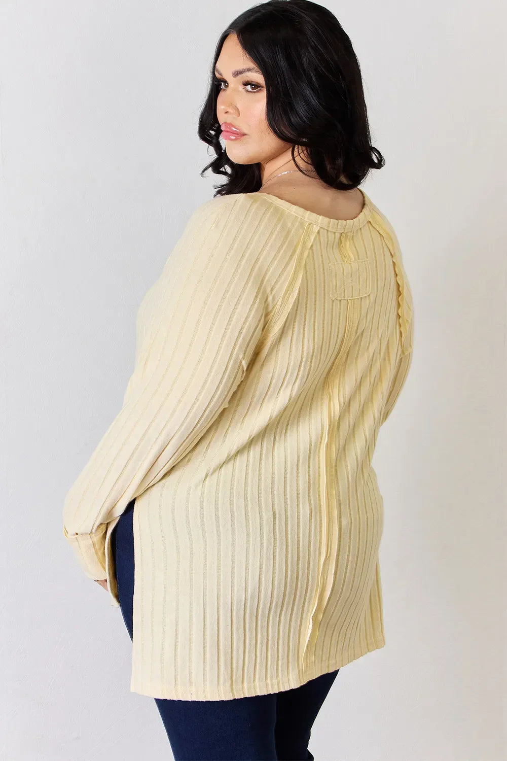 Ribbed Round Neck Slit T Shirt With Stretch - Southern Shores Clothing