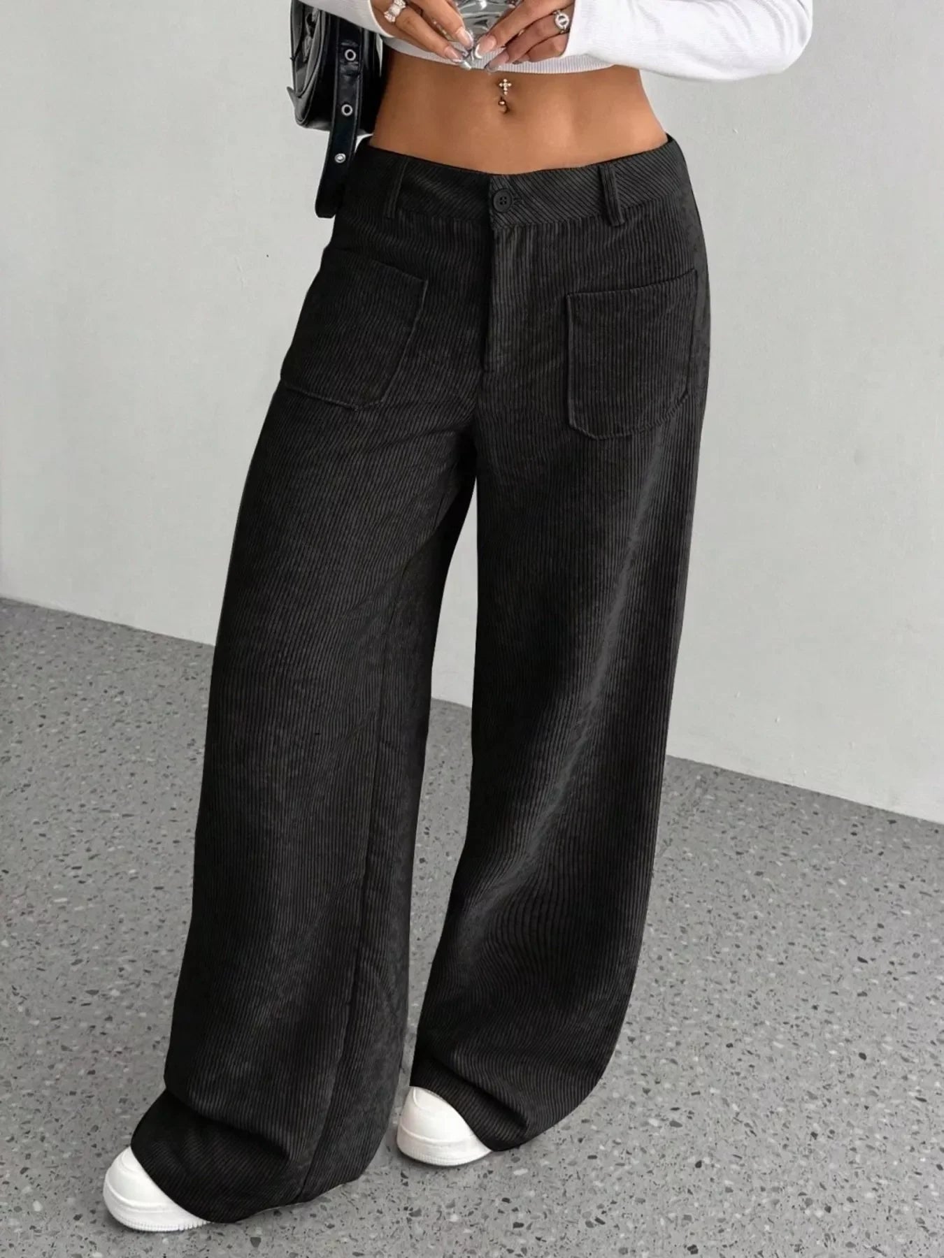 Wide Leg Corduroy Pants With Pockets And Relaxed Fit - Southern Shores Clothing