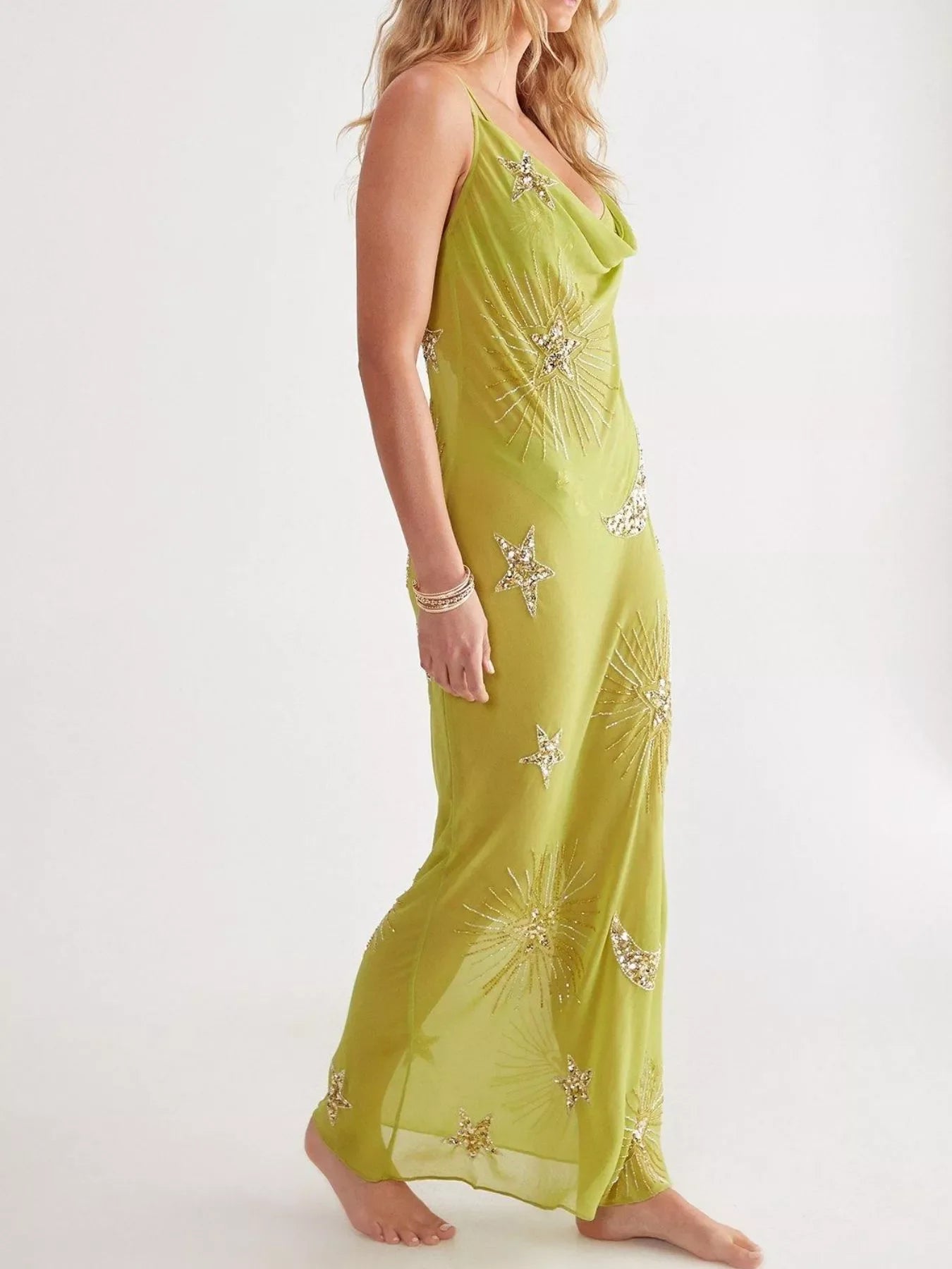 Sequin Backless Maxi Cover Up Dress With Star Detailing - Southern Shores Clothing
