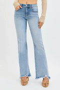 Tummy Control Mid Rise Flare Jeans Plus Size Fray Hem - Southern Shores Clothing