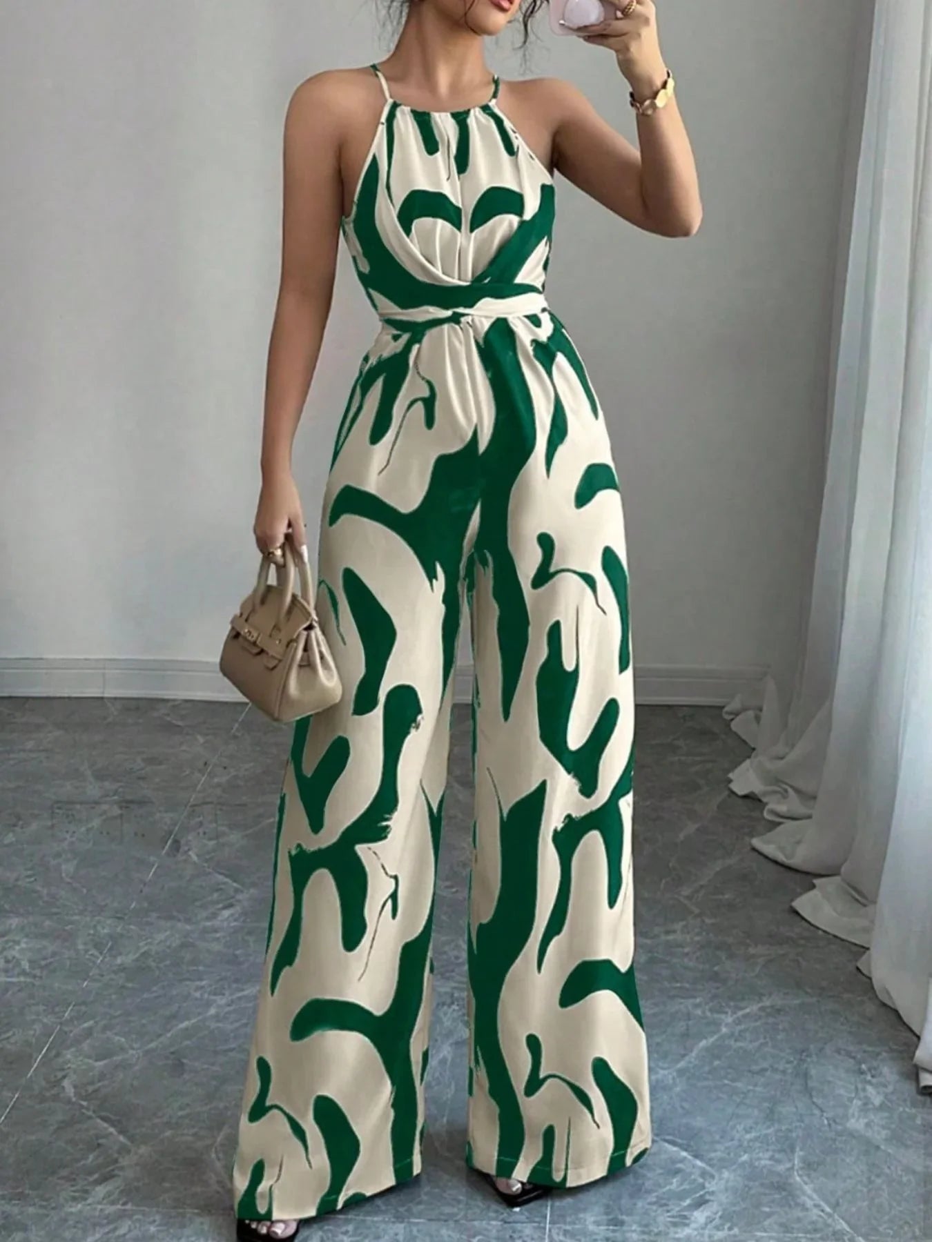 Abstract Print Sleeveless Wide Leg Jumpsuit - Southern Shores Clothing