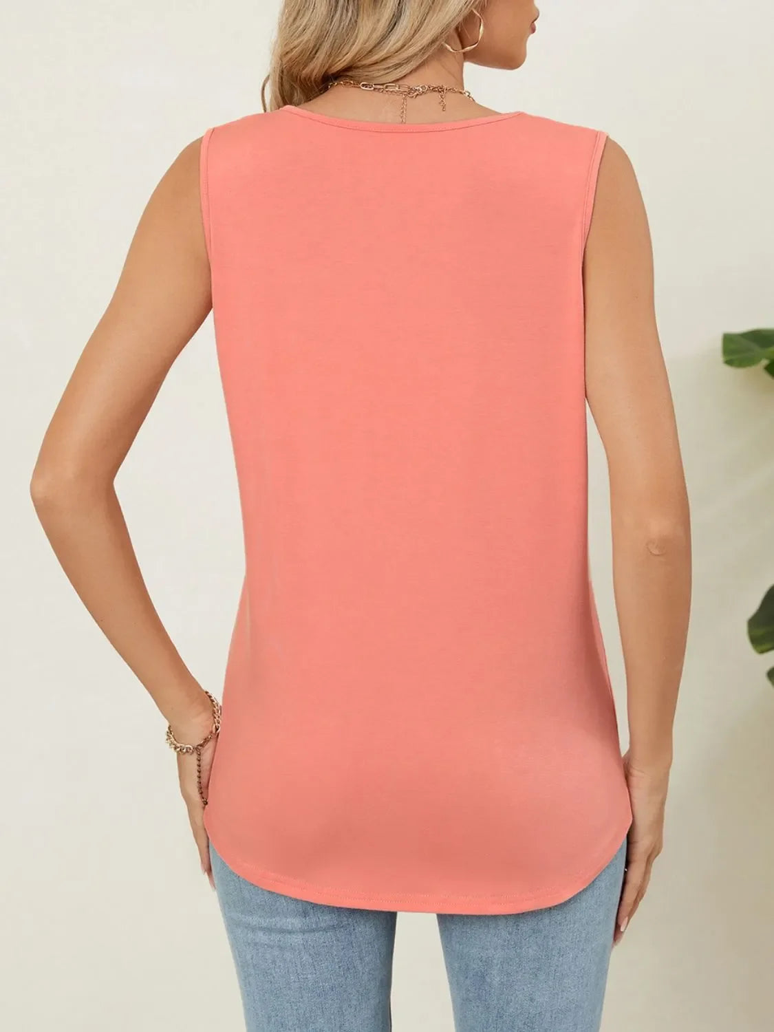 Round Neck Sleeveless Tank Top With Pleated Front Detail - Southern Shores Clothing