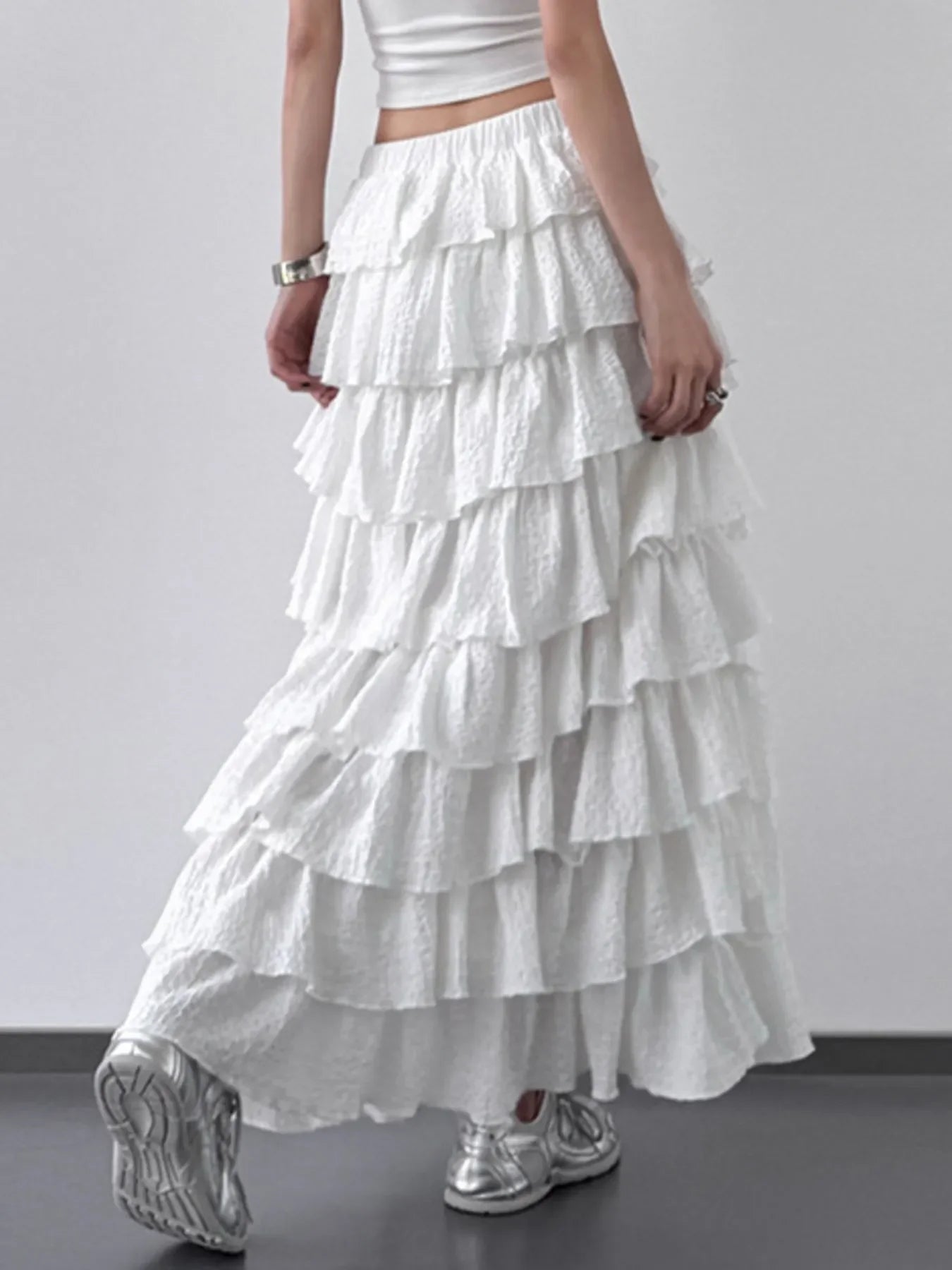 Flowing Ruffle Layered Maxi Skirt With Draped Layers - Southern Shores Clothing