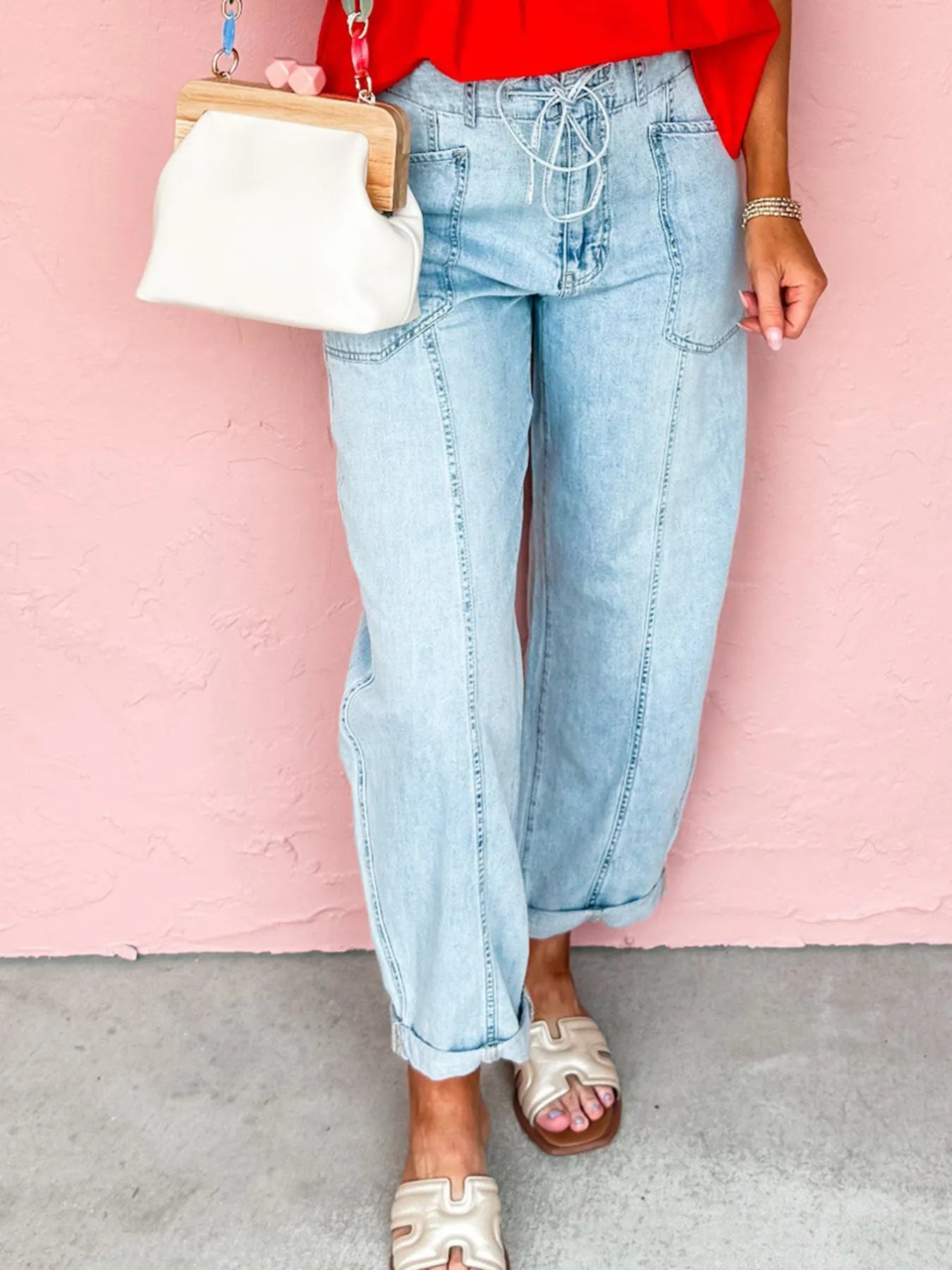Coastal Drawstring Washed Relaxed Fit Boyfriend Jeans
