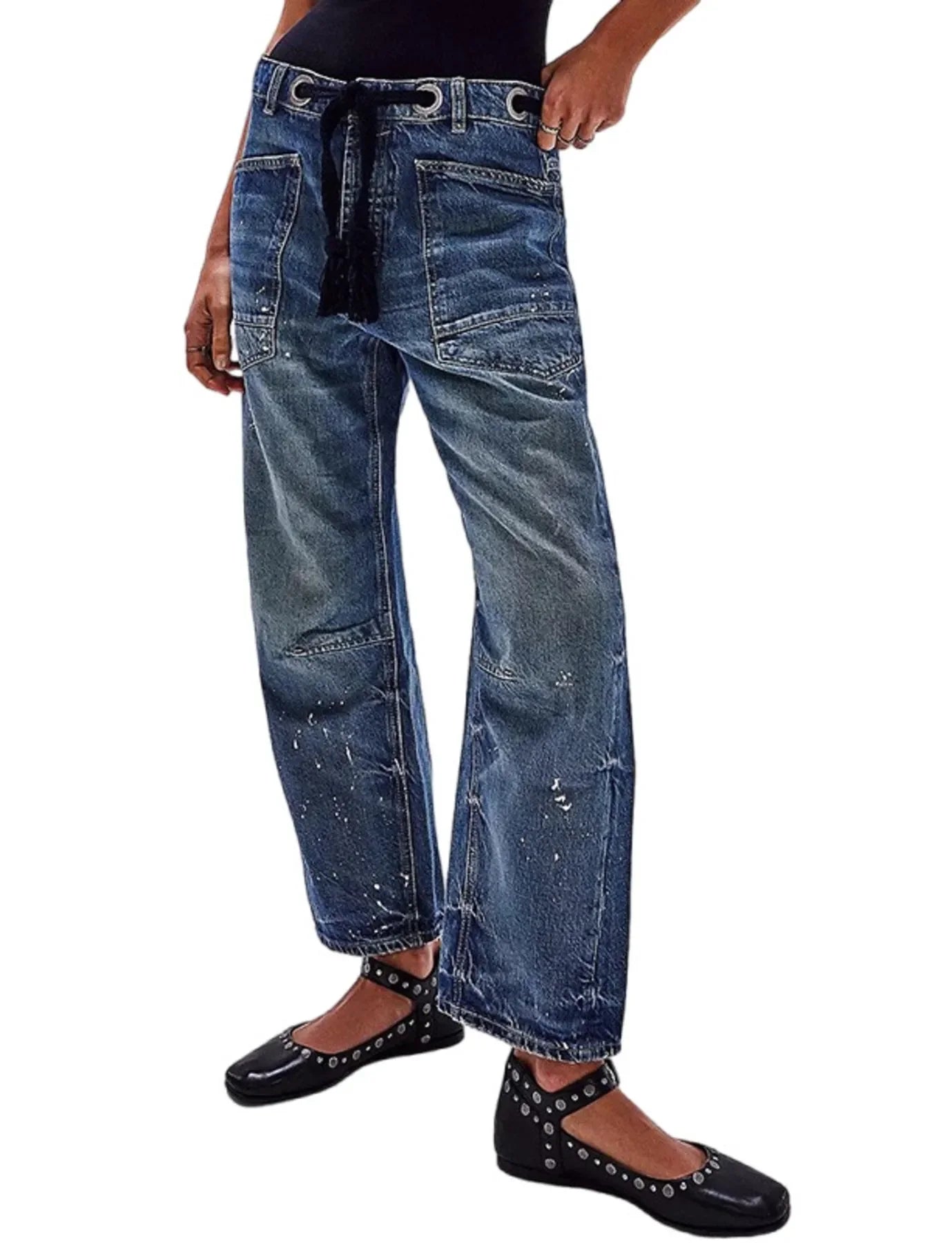 Coastal Washed Wide Leg Jeans With Drawstring - Southern Shores Clothing