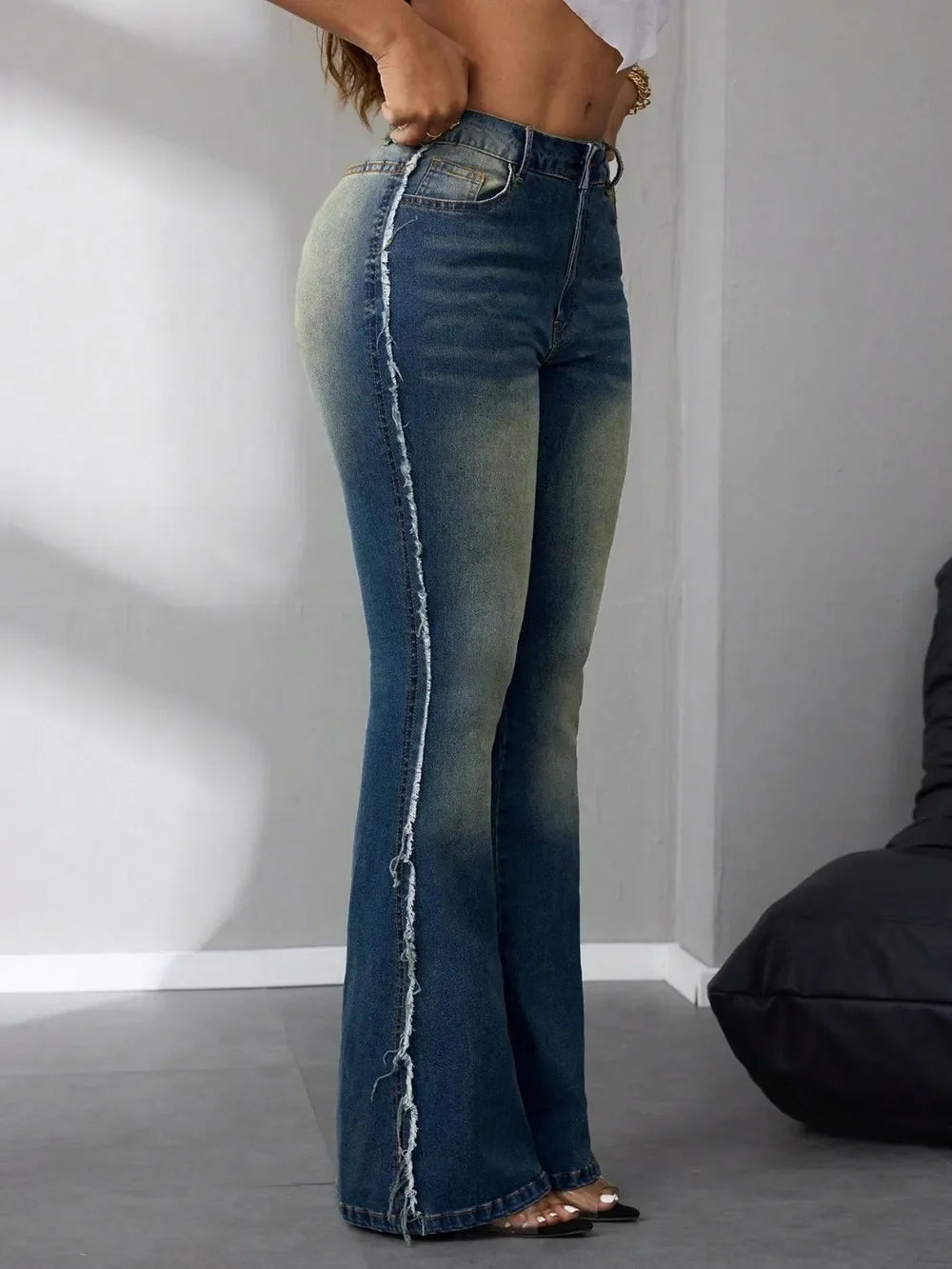 Coastal Denim Raw Hem Flare Jeans Casual Wear