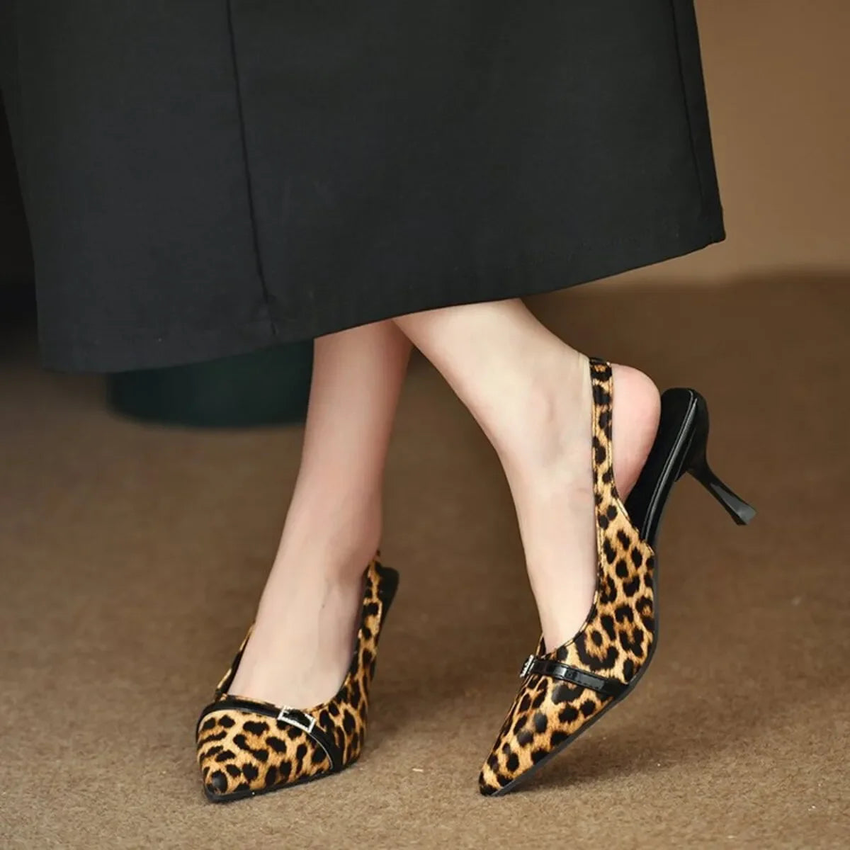 Elegant Pointed Toe Slingback Pumps Low Heel