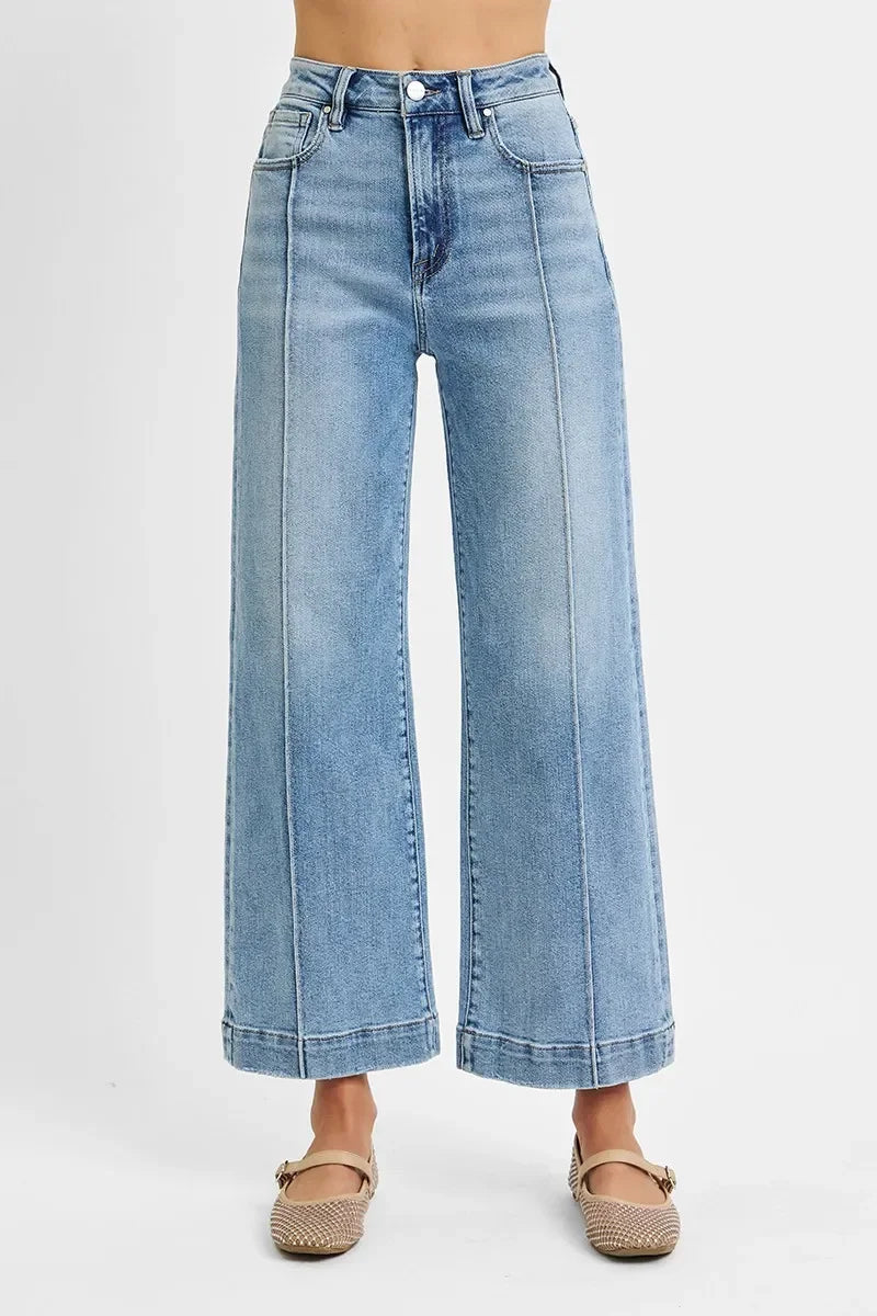 Plus Size High Rise Crop Wide Leg Denim Jeans - Southern Shores Clothing