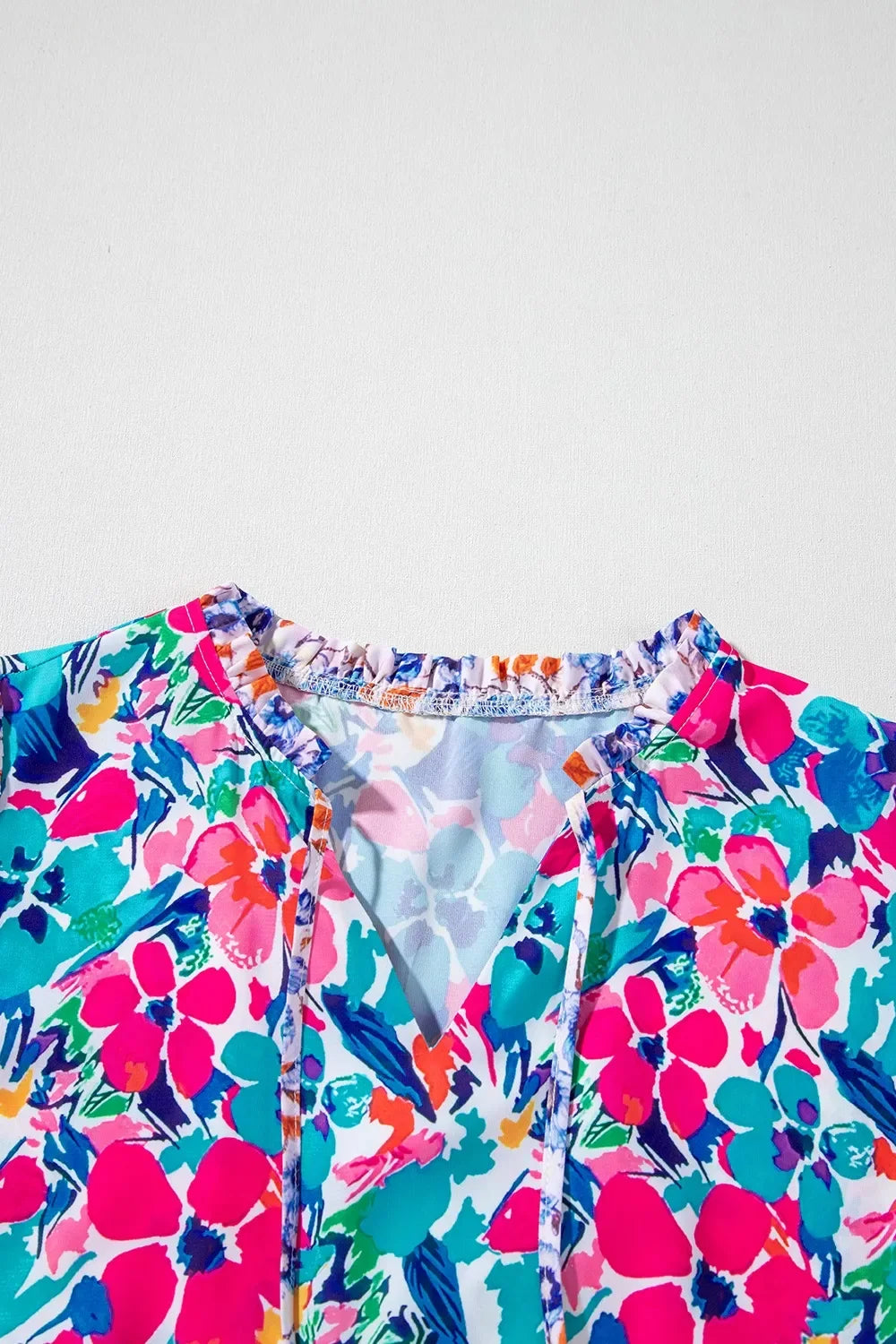 Mixed Floral Print Tie Neck Short Sleeve Tiered Frill Dress - Southern Shores Clothing