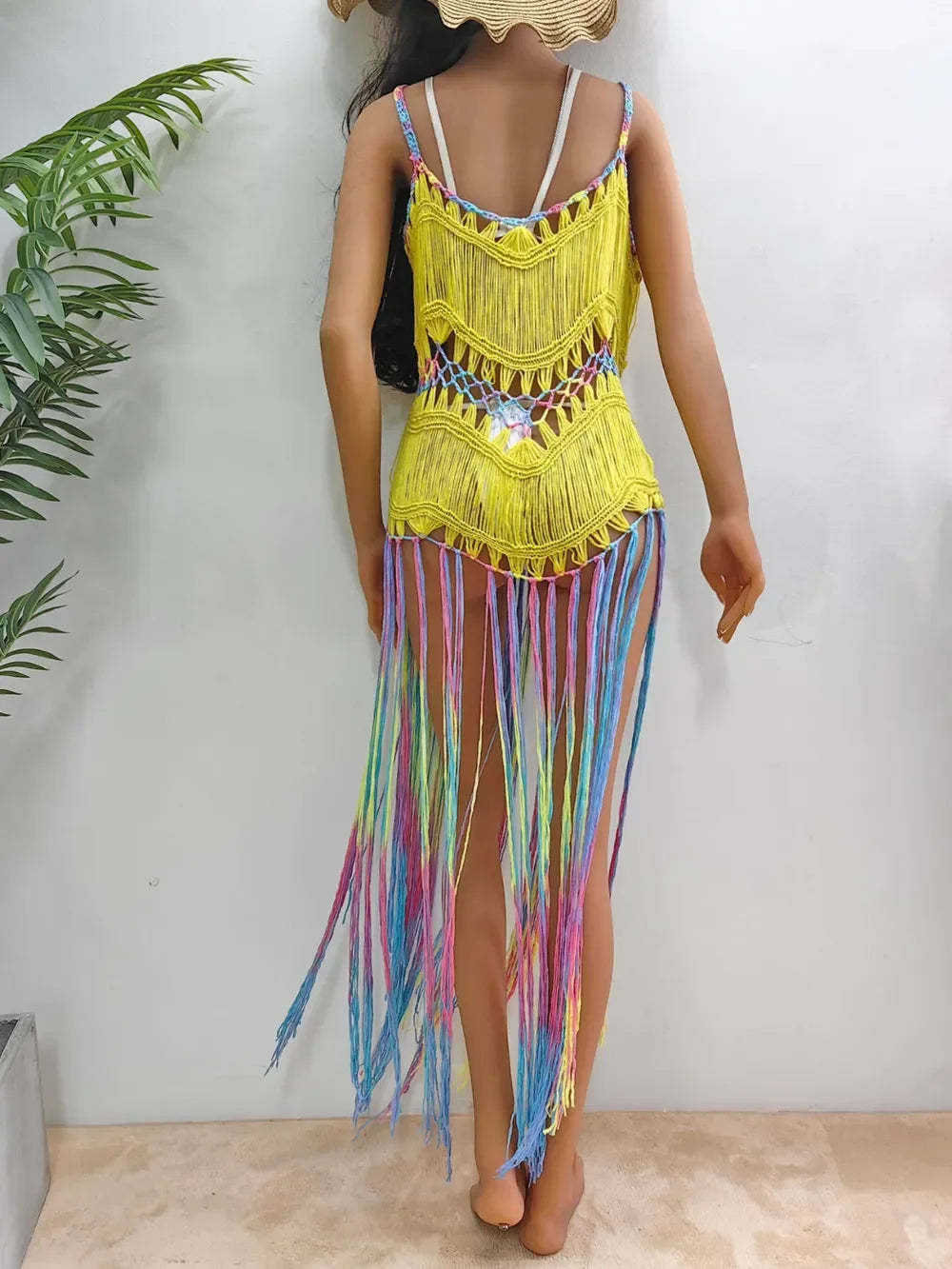 Fringe Scoop Neck Spaghetti Strap Cover Up One Size - Southern Shores Clothing
