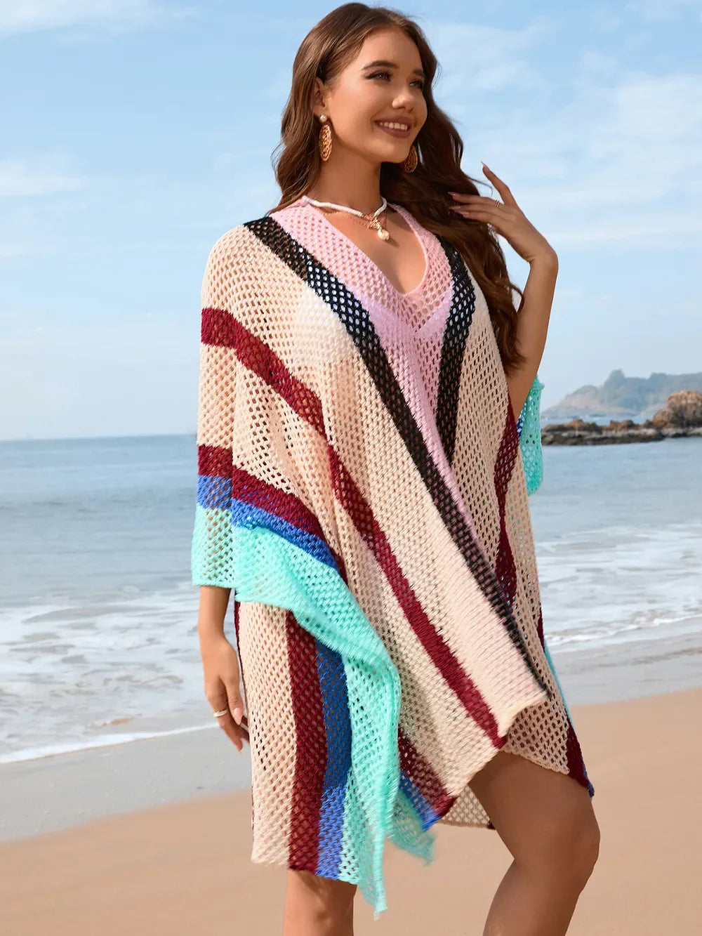 Stretchy Openwork Plunge Beach Cover-Up One Size - Southern Shores Clothing