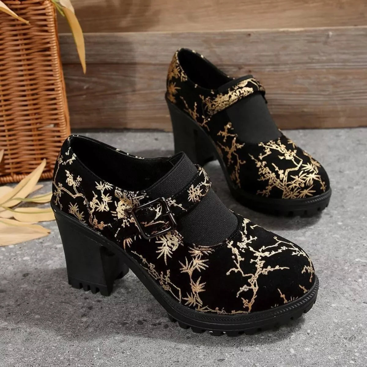 Classic Leather Round Toe Block Heel Pumps - Southern Shores Clothing