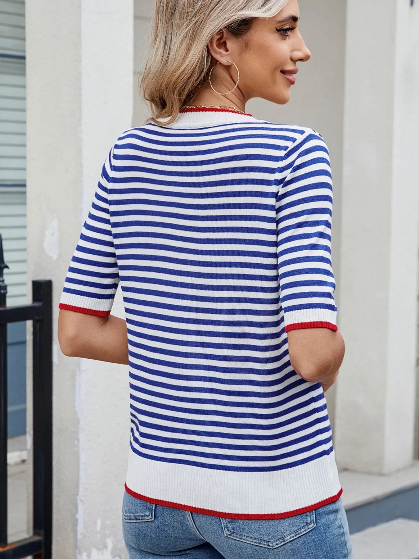Striped Casual T-Shirt With Contrast Trim Basic Fit - Southern Shores Clothing