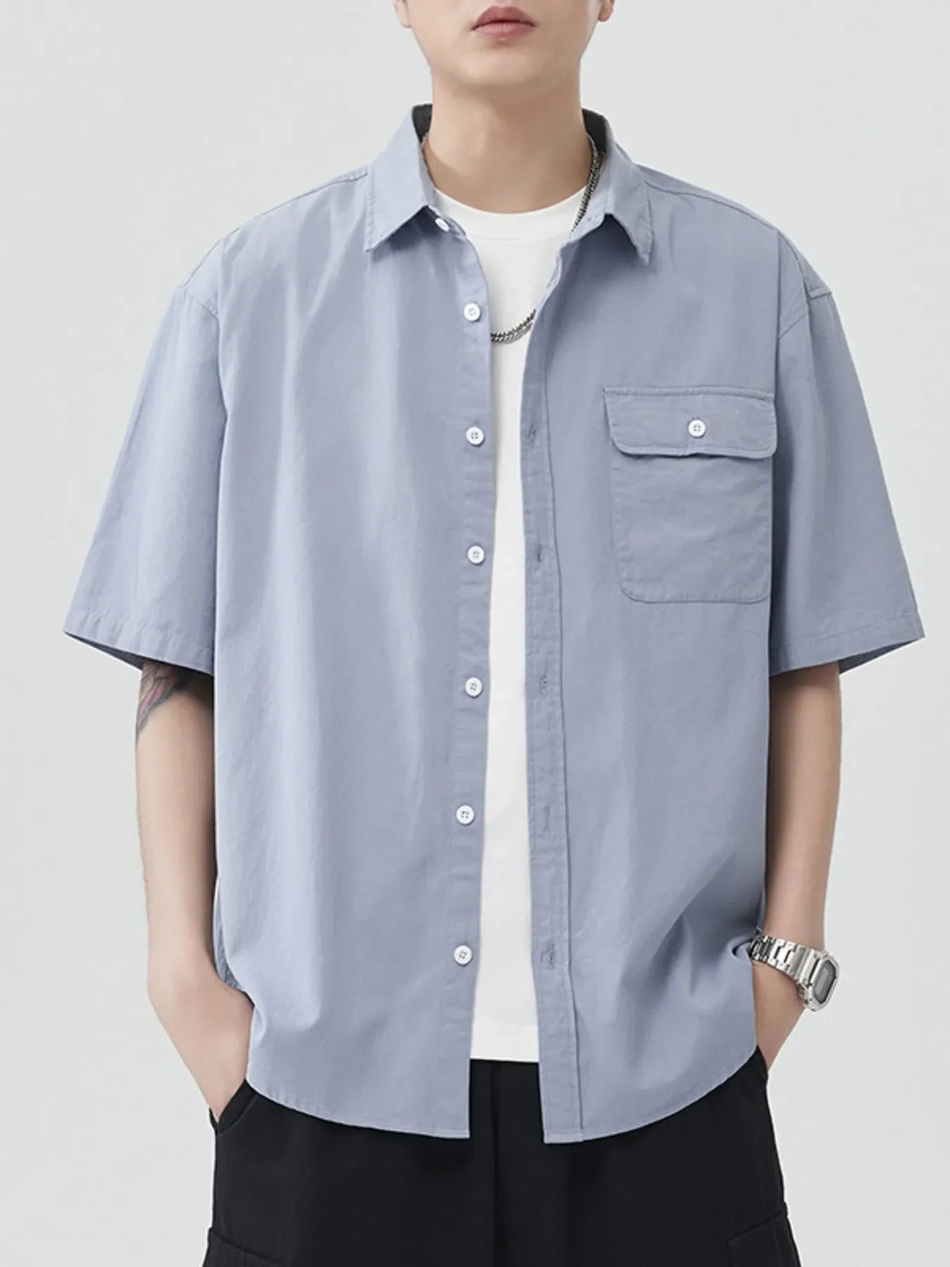 Plus Size Oversized Short Sleeve Button Up Shirt