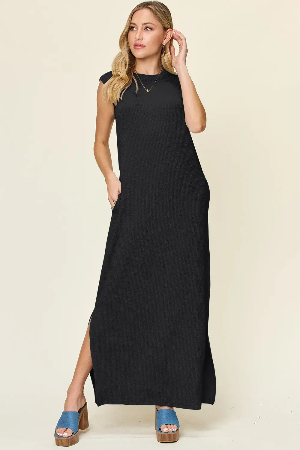 Texture Mock Neck Sleeveless Maxi Dress Coastal Outings - Southern Shores Clothing