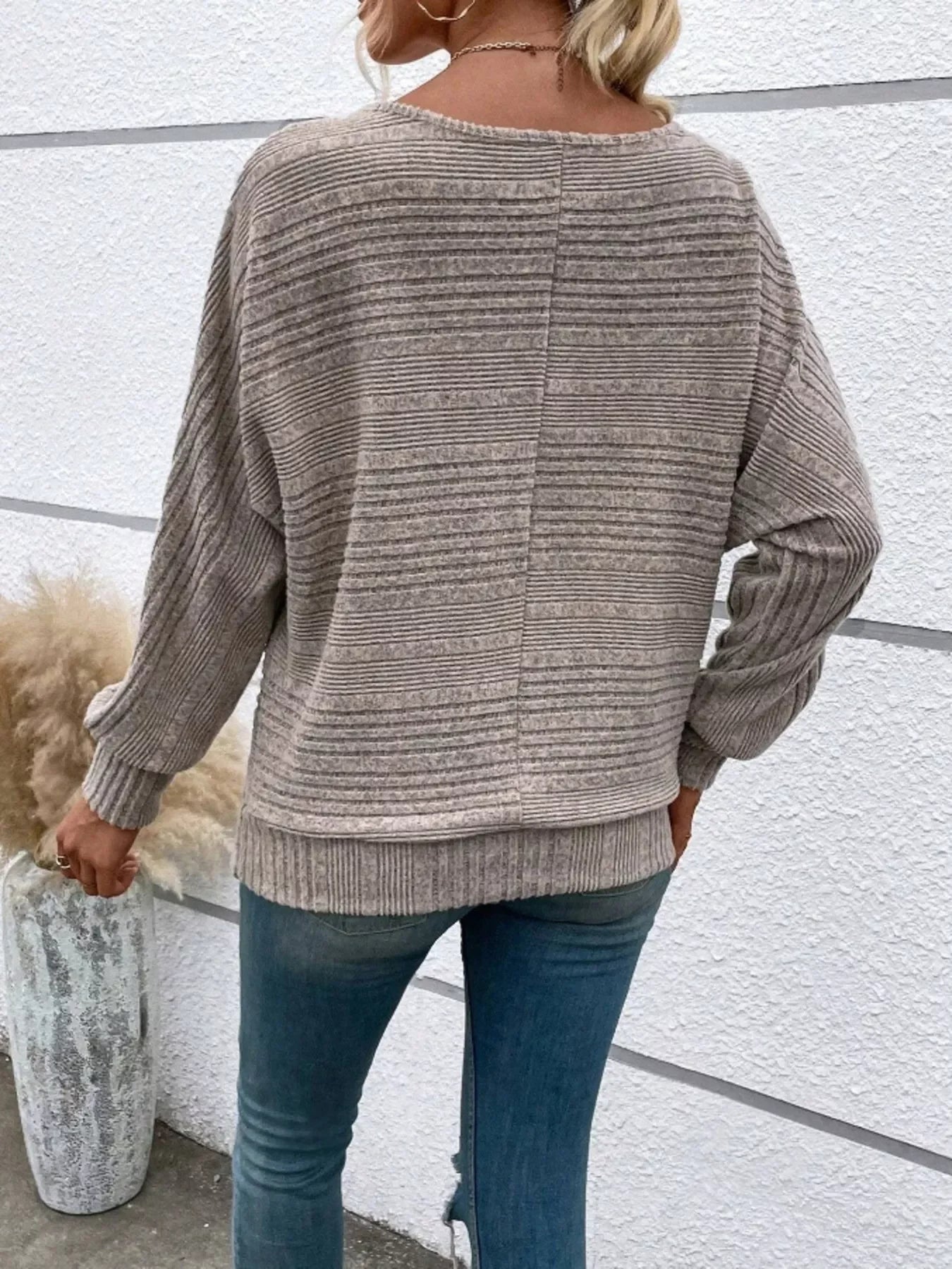 Ribbed Round-Neck Long-Sleeve T-Shirt With Slight Stretch - Southern Shores Clothing