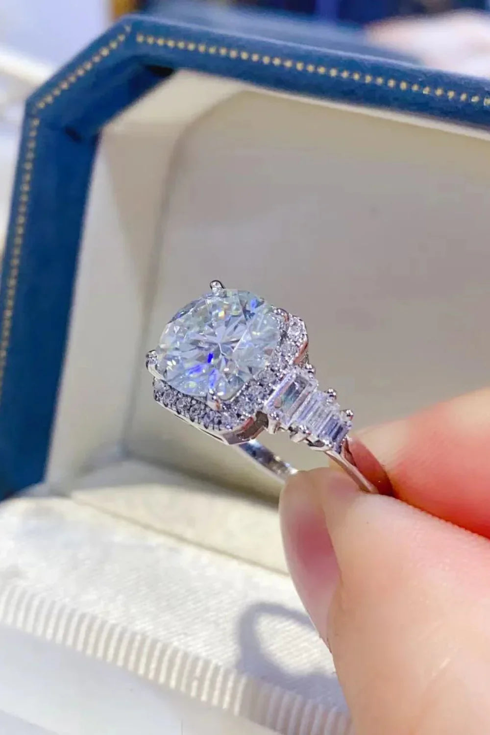 3 Carat Moissanite Sterling Silver Ring, Halo Setting - Southern Shores Clothing
